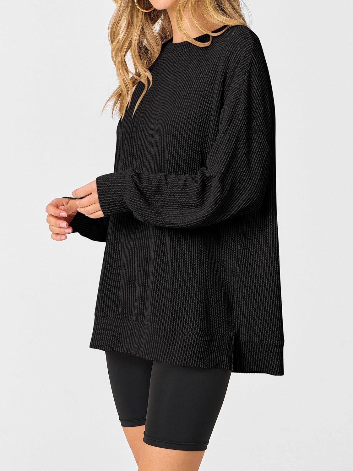 imageANRABESS Womens Oversized Long Sleeve Shirts Ribbed Knit Tunic Tops Side Spilt Casual 2025 Fall OutfitsBlack
