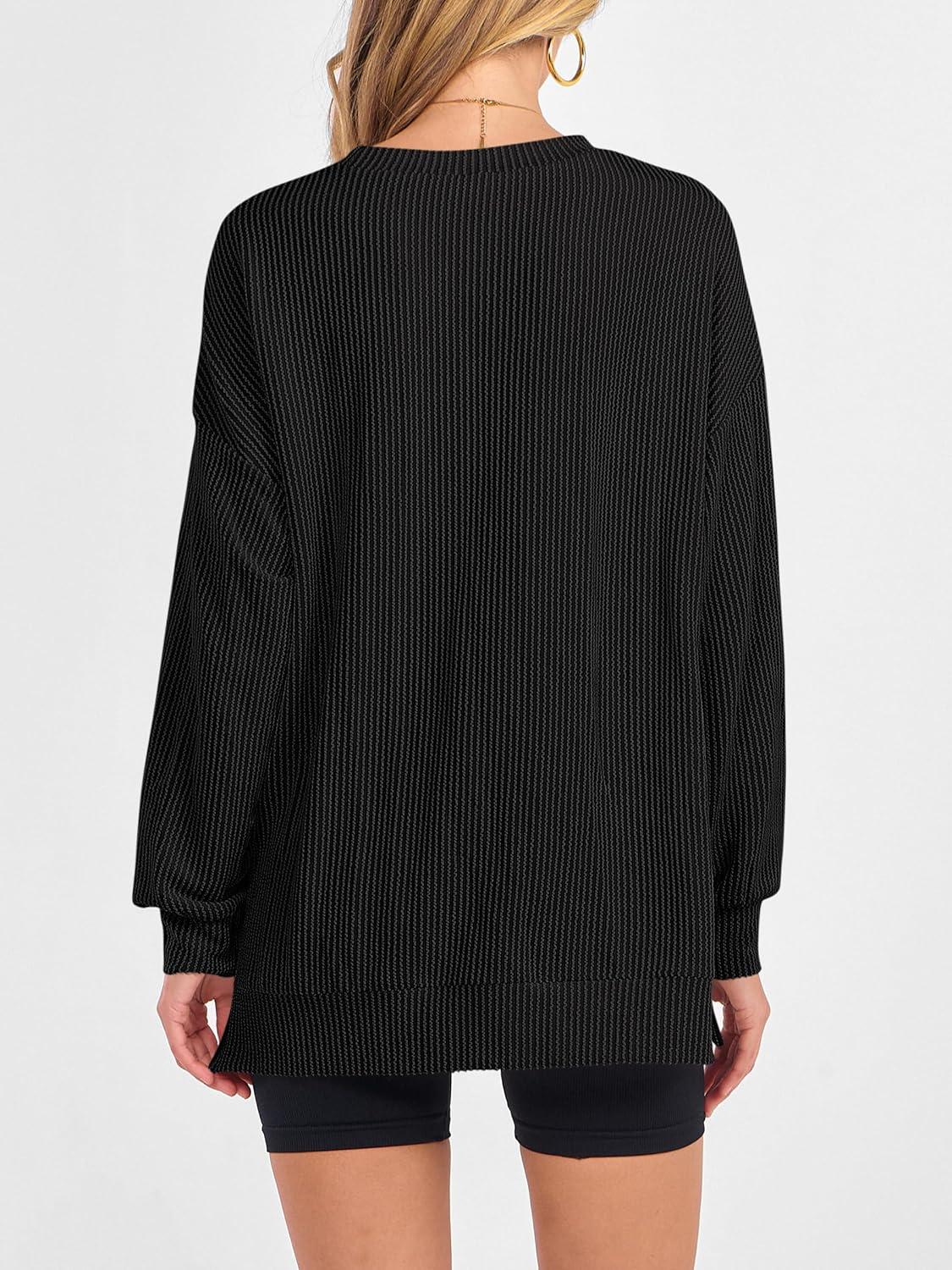 imageANRABESS Womens Oversized Long Sleeve Shirts Ribbed Knit Tunic Tops Side Spilt Casual 2025 Fall OutfitsBlack
