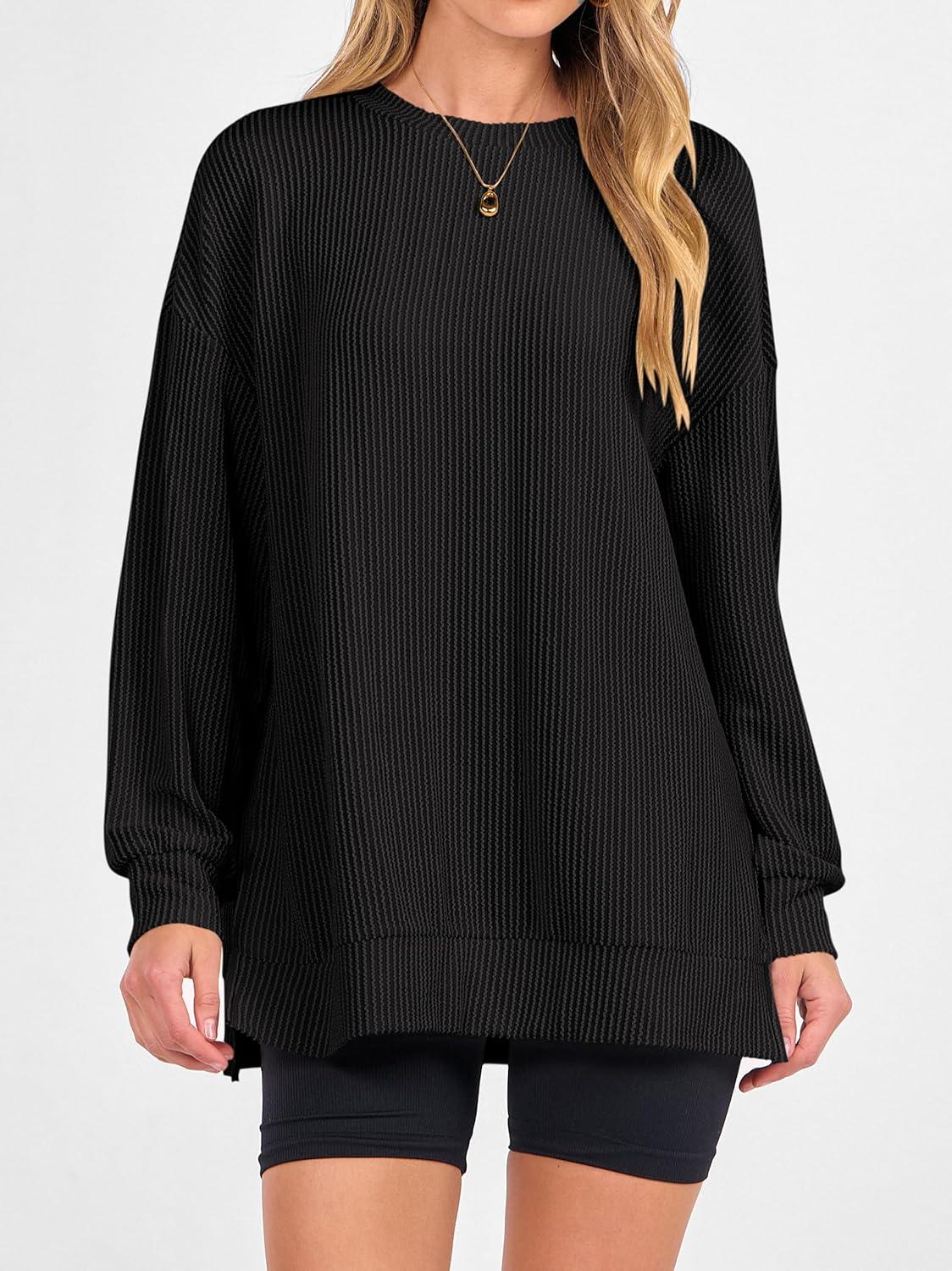 imageANRABESS Womens Oversized Long Sleeve Shirts Ribbed Knit Tunic Tops Side Spilt Casual 2025 Fall OutfitsBlack