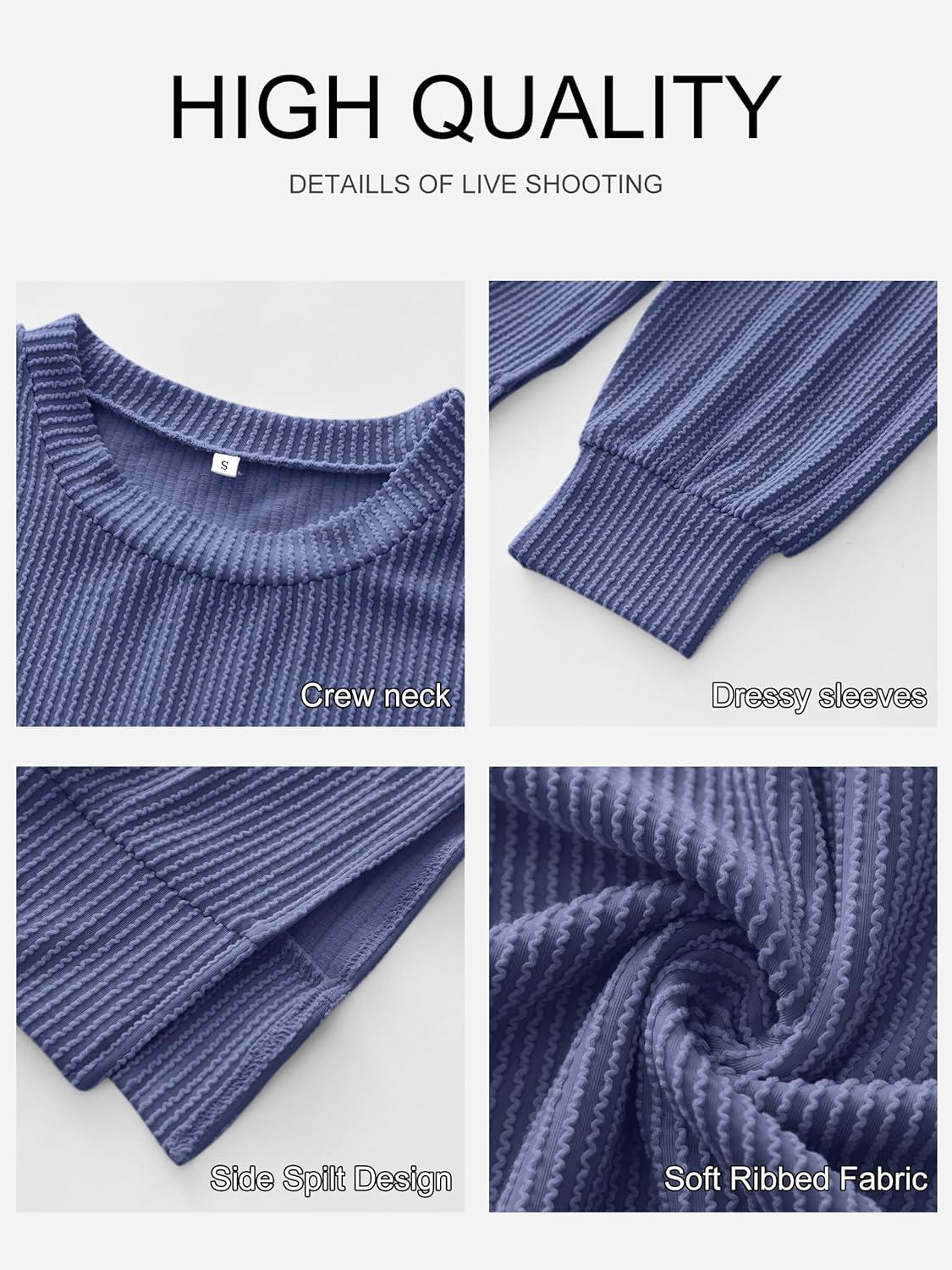 imageANRABESS Womens Oversized Long Sleeve Shirts Ribbed Knit Tunic Tops Side Spilt Casual 2025 Fall OutfitsBlue