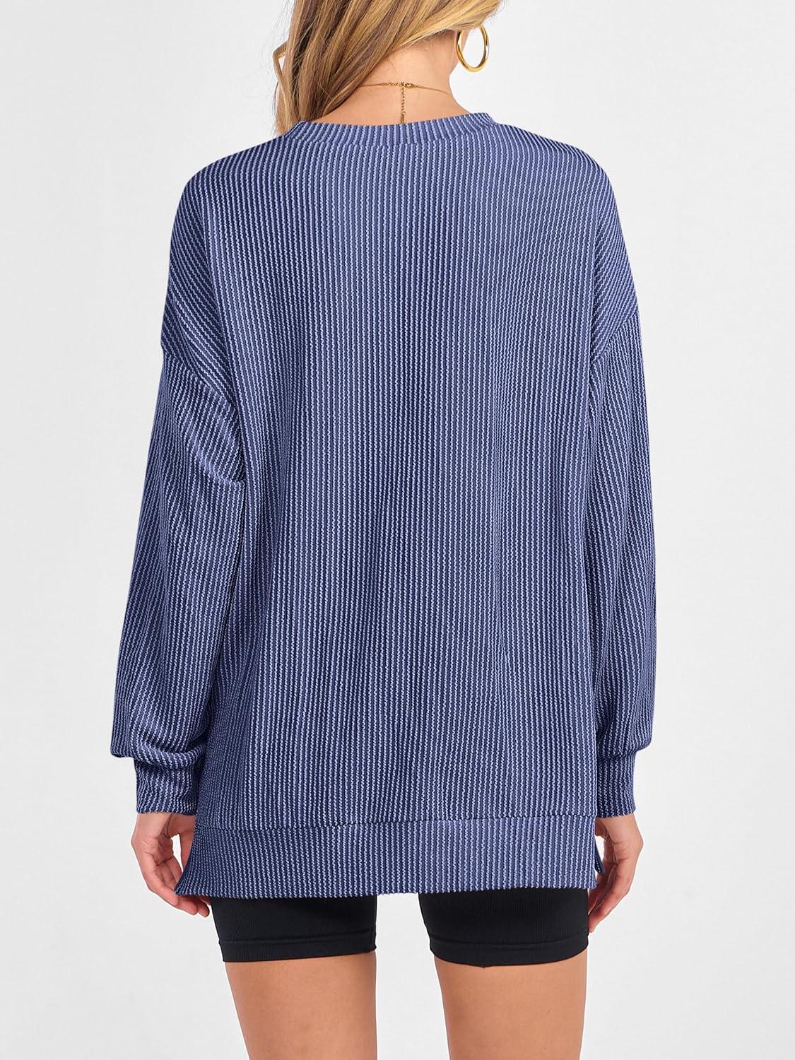 imageANRABESS Womens Oversized Long Sleeve Shirts Ribbed Knit Tunic Tops Side Spilt Casual 2025 Fall OutfitsBlue