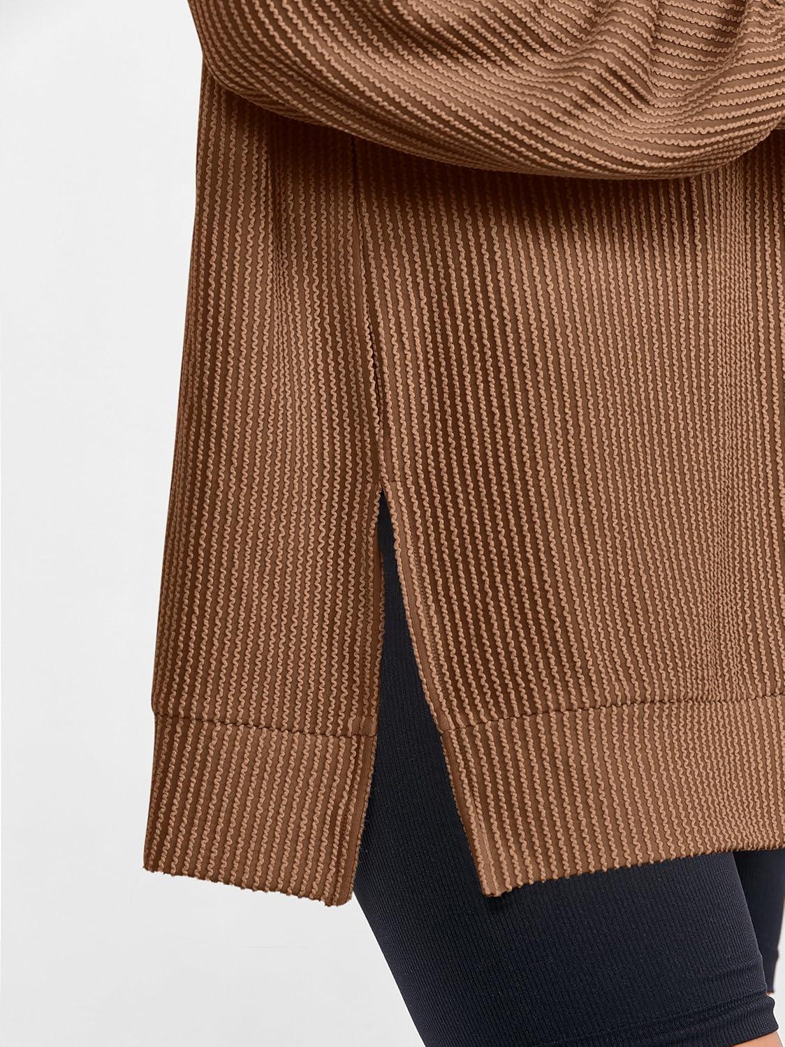 imageANRABESS Womens Oversized Long Sleeve Shirts Ribbed Knit Tunic Tops Side Spilt Casual 2025 Fall OutfitsBrown