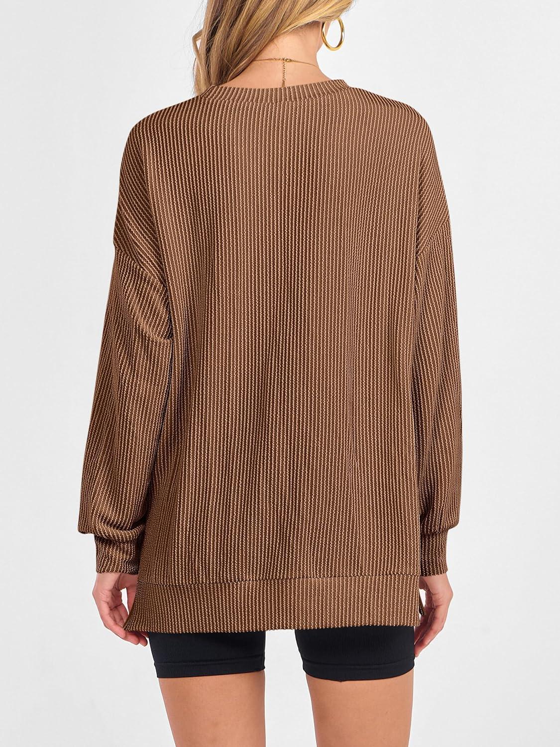 imageANRABESS Womens Oversized Long Sleeve Shirts Ribbed Knit Tunic Tops Side Spilt Casual 2025 Fall OutfitsBrown