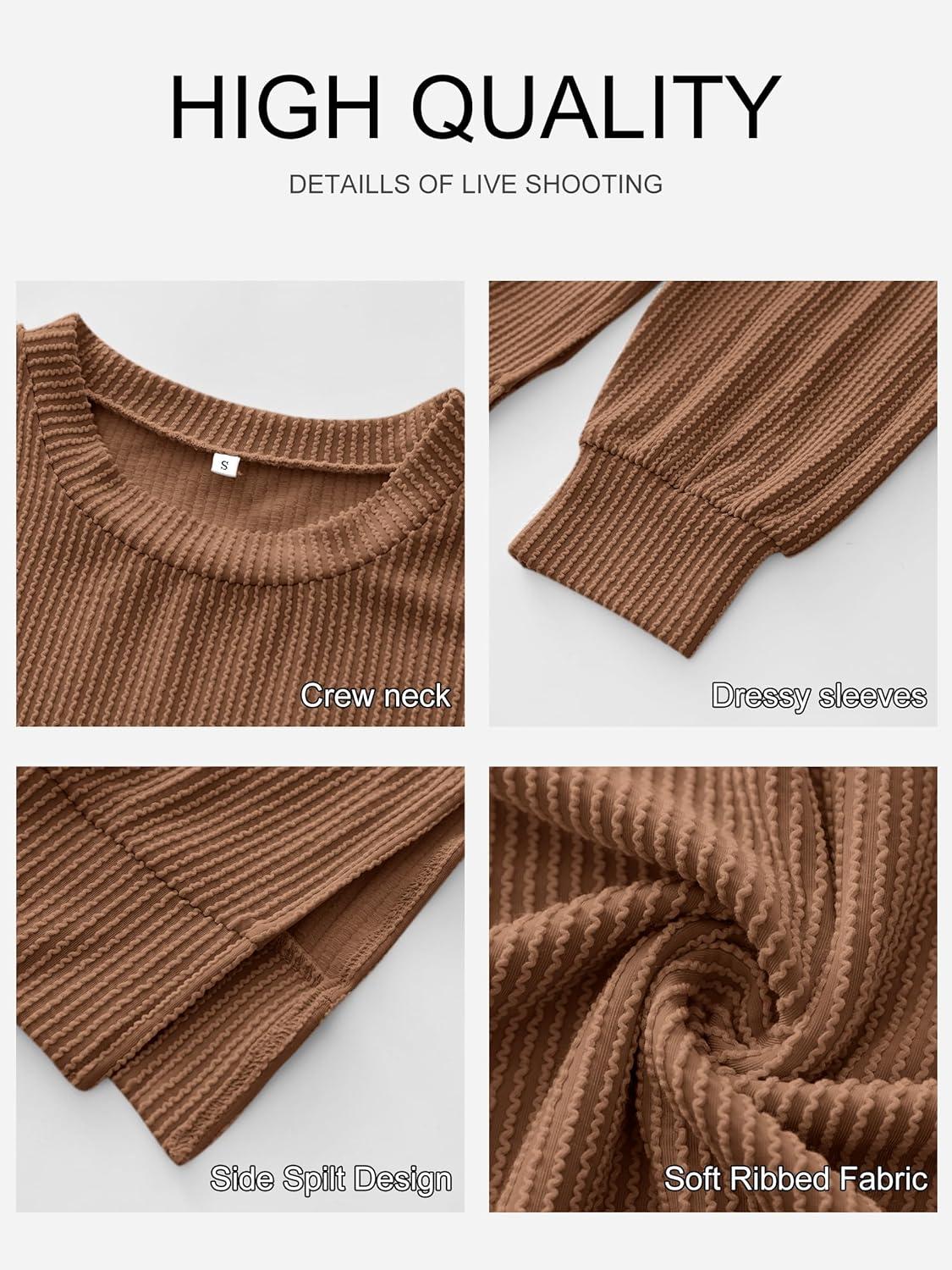 imageANRABESS Womens Oversized Long Sleeve Shirts Ribbed Knit Tunic Tops Side Spilt Casual 2025 Fall OutfitsBrown