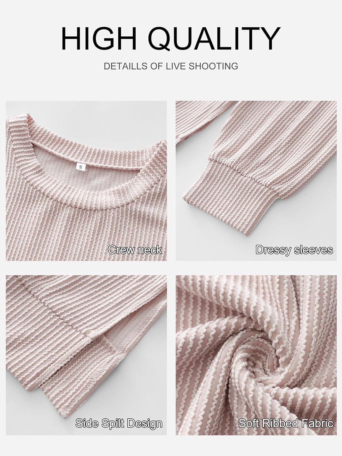 imageANRABESS Womens Oversized Long Sleeve Shirts Ribbed Knit Tunic Tops Side Spilt Casual 2025 Fall OutfitsFair Pink
