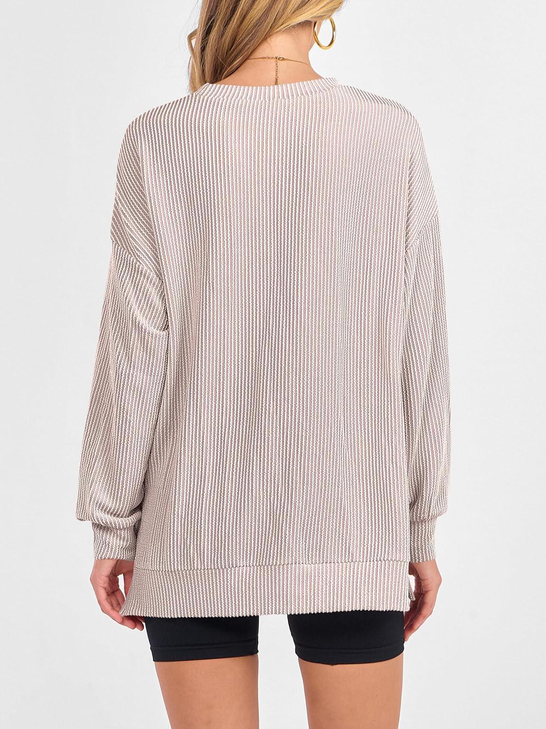 imageANRABESS Womens Oversized Long Sleeve Shirts Ribbed Knit Tunic Tops Side Spilt Casual 2025 Fall OutfitsFair Pink