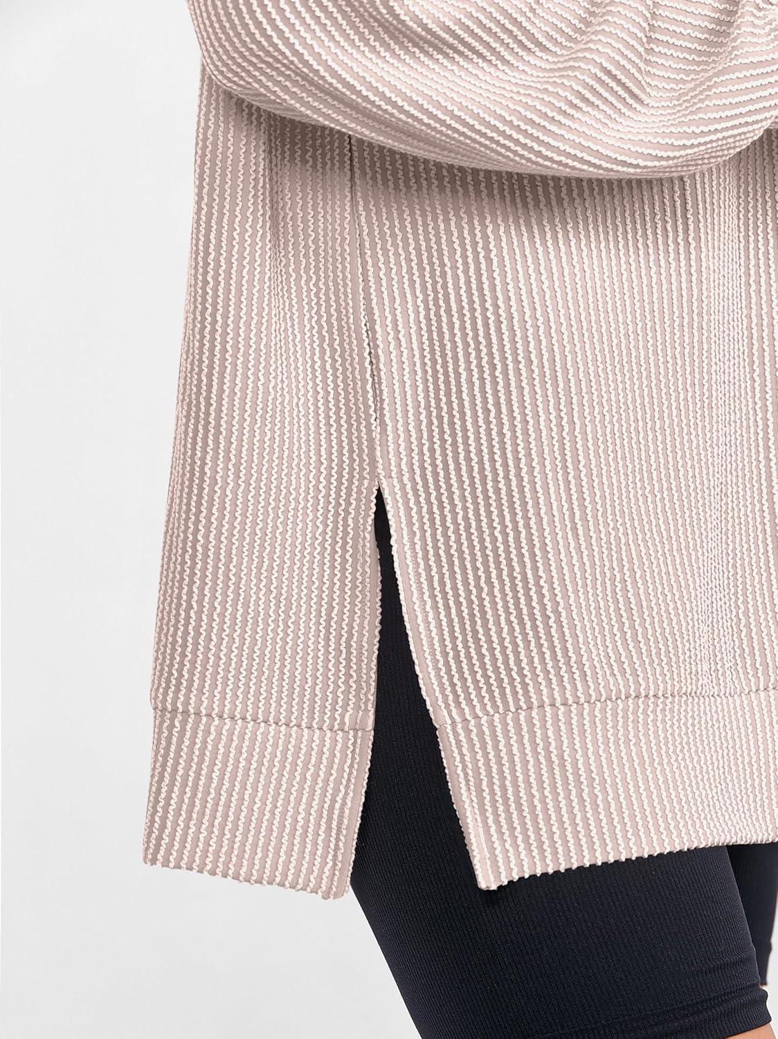 imageANRABESS Womens Oversized Long Sleeve Shirts Ribbed Knit Tunic Tops Side Spilt Casual 2025 Fall OutfitsFair Pink