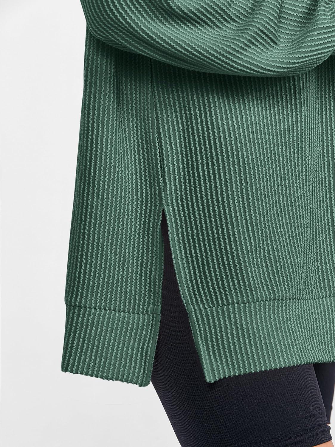 imageANRABESS Womens Oversized Long Sleeve Shirts Ribbed Knit Tunic Tops Side Spilt Casual 2025 Fall OutfitsGreen