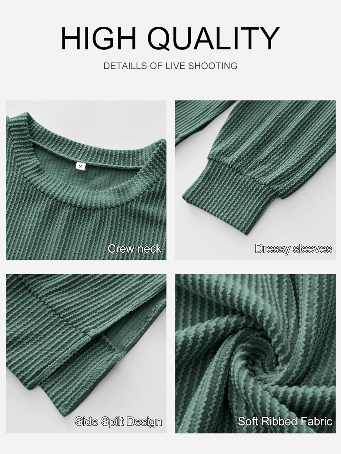 imageANRABESS Womens Oversized Long Sleeve Shirts Ribbed Knit Tunic Tops Side Spilt Casual 2025 Fall OutfitsGreen