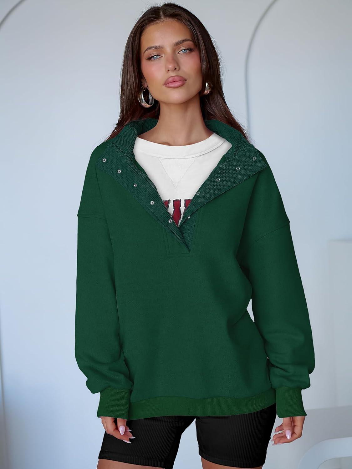 imageANRABESS Womens Oversized Sweatshirt Long Sleeve Henley Pullover Tops 2025 Fall Casual Button Loose Fit Teens Fashion OutfitsDeep Green