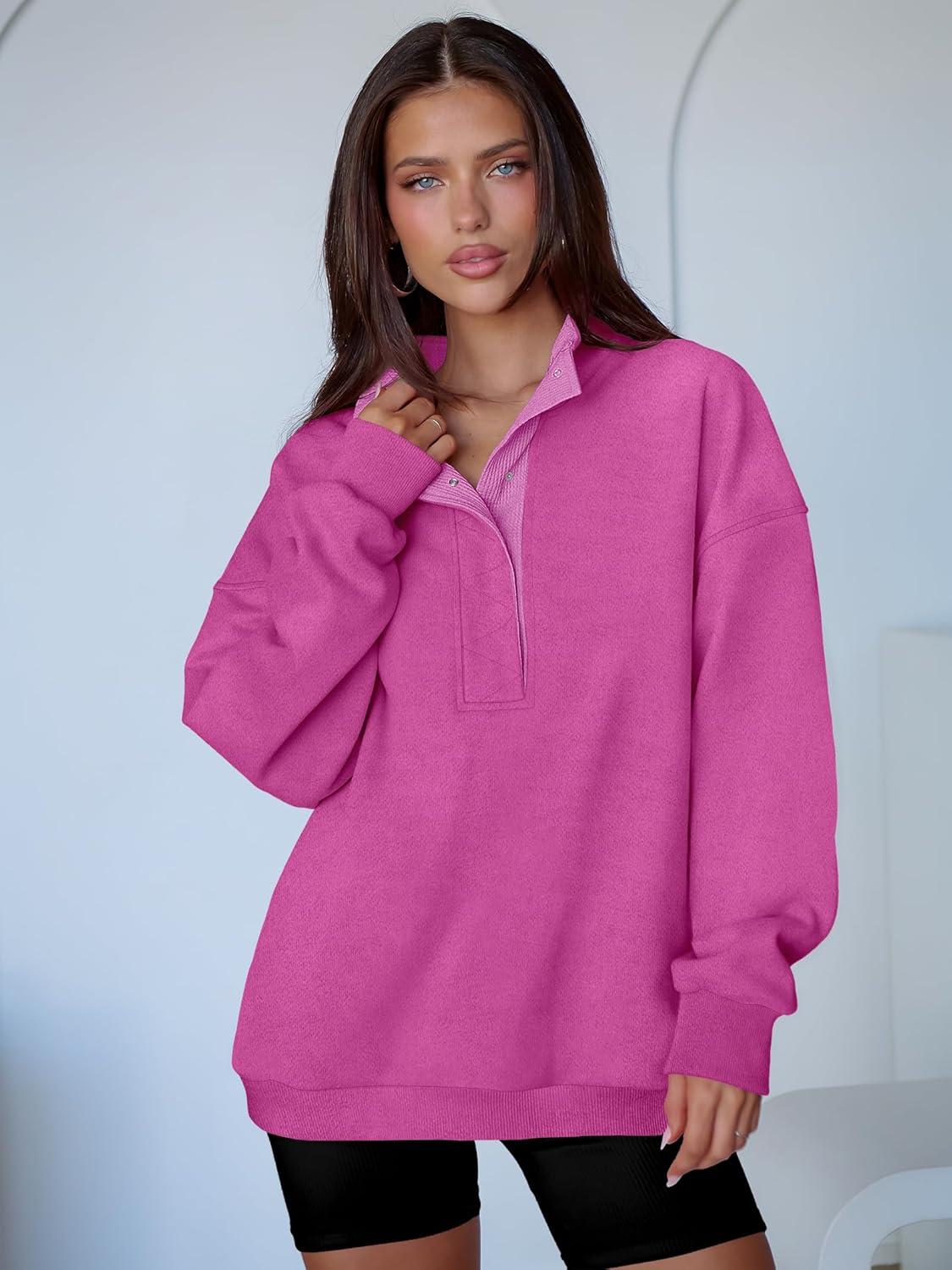 imageANRABESS Womens Oversized Sweatshirt Long Sleeve Henley Pullover Tops 2025 Fall Casual Button Loose Fit Teens Fashion OutfitsHot Pink