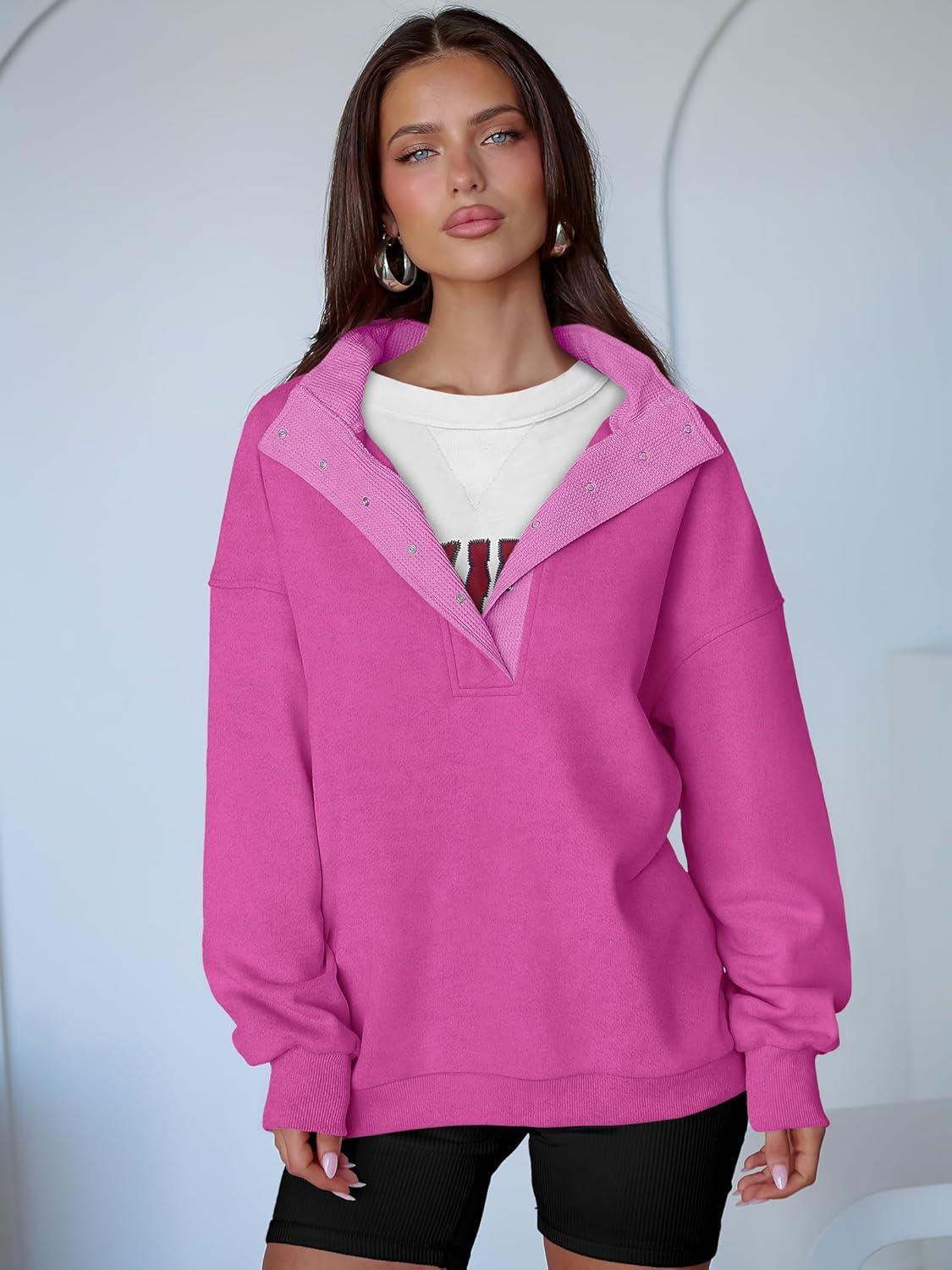 imageANRABESS Womens Oversized Sweatshirt Long Sleeve Henley Pullover Tops 2025 Fall Casual Button Loose Fit Teens Fashion OutfitsHot Pink