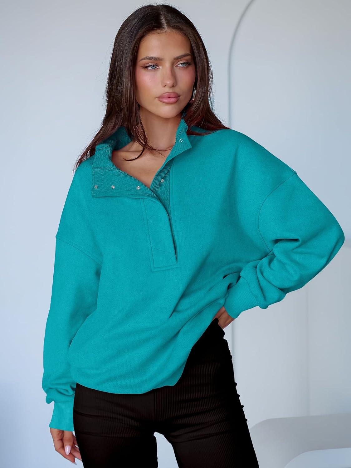 imageANRABESS Womens Oversized Sweatshirt Long Sleeve Henley Pullover Tops 2025 Fall Casual Button Loose Fit Teens Fashion OutfitsLake Green