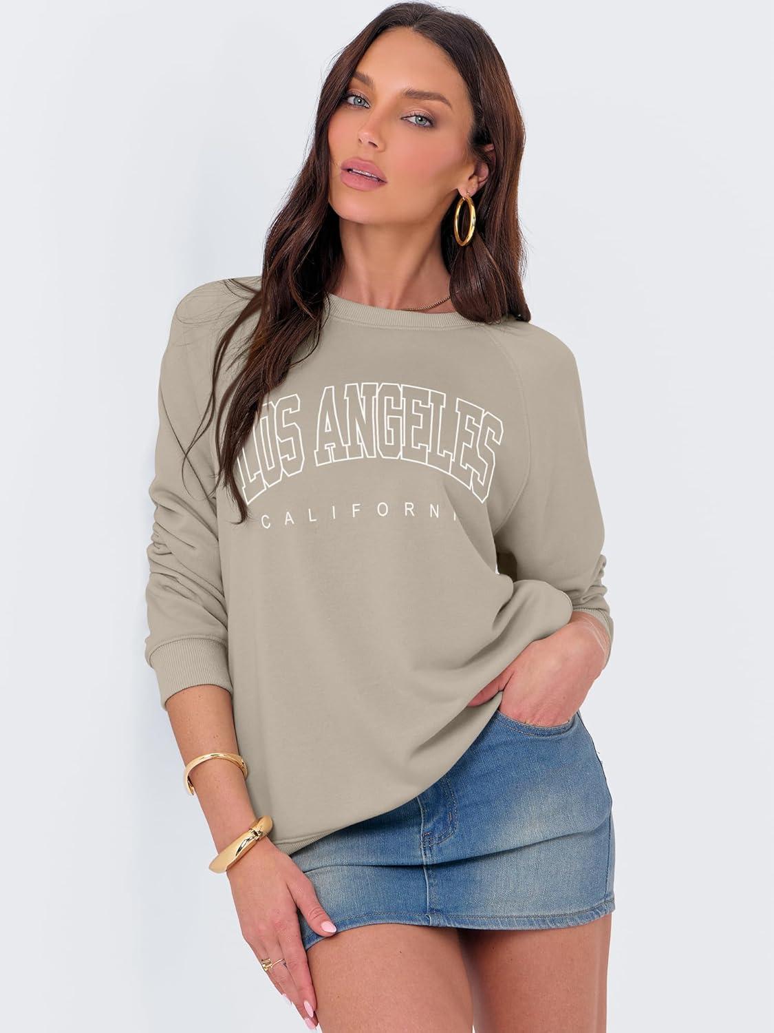 imageANRABESS Womens Oversized Sweatshirts Crewneck Long Sleeve Pullover Hoodies Graphic Cute Teen Girls Clothes 2025 Fall OutfitsLight Khaki  Los Angeles
