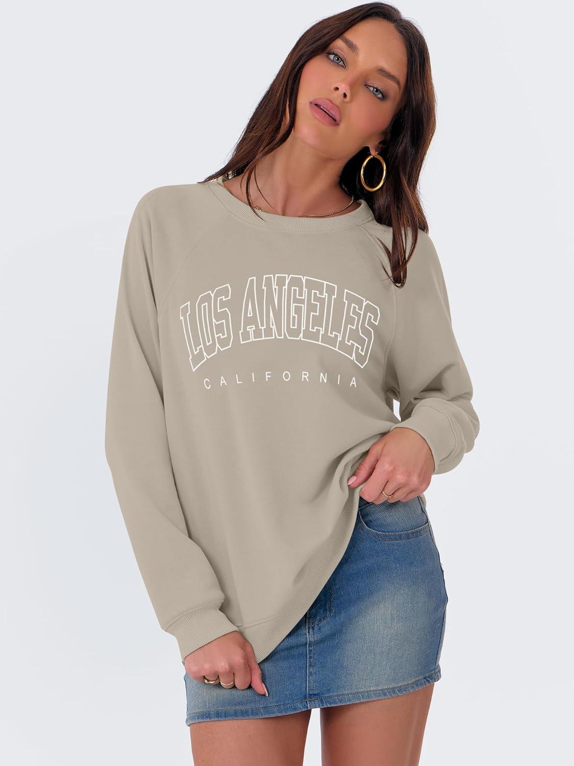 imageANRABESS Womens Oversized Sweatshirts Crewneck Long Sleeve Pullover Hoodies Graphic Cute Teen Girls Clothes 2025 Fall OutfitsLight Khaki  Los Angeles