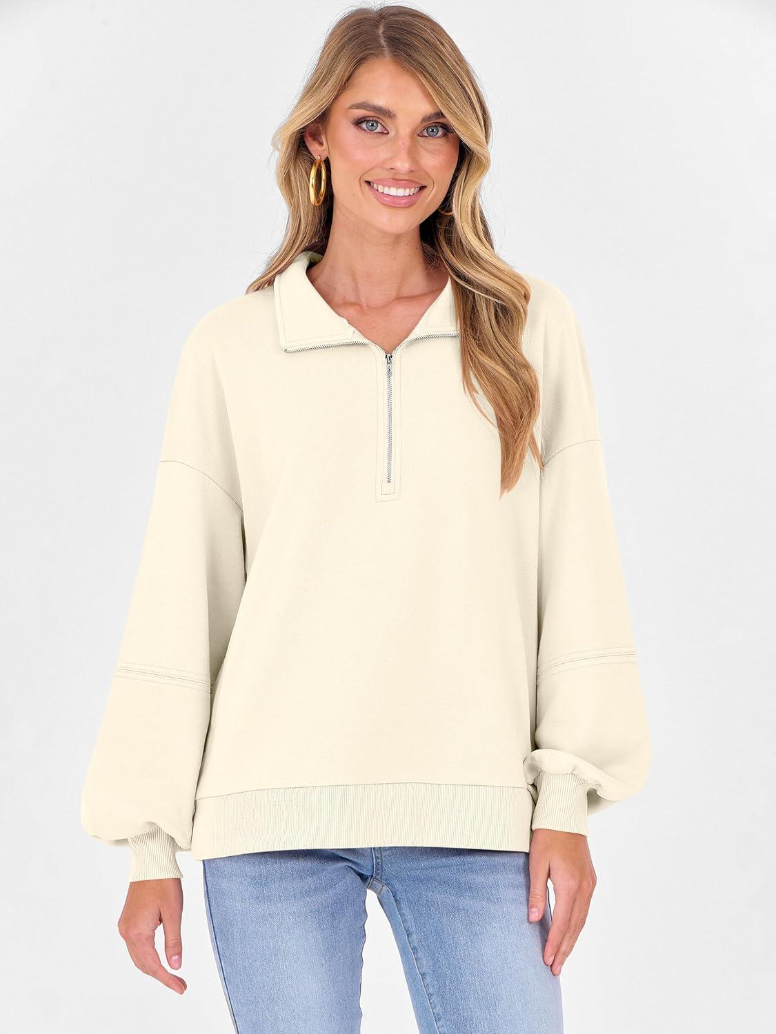 imageANRABESS Womens Oversized Sweatshirts Quarter Zip Long Sleeve Comfy Casual Pullover Tops 2025 Fall Trendy Y2K OutfitsAlmond