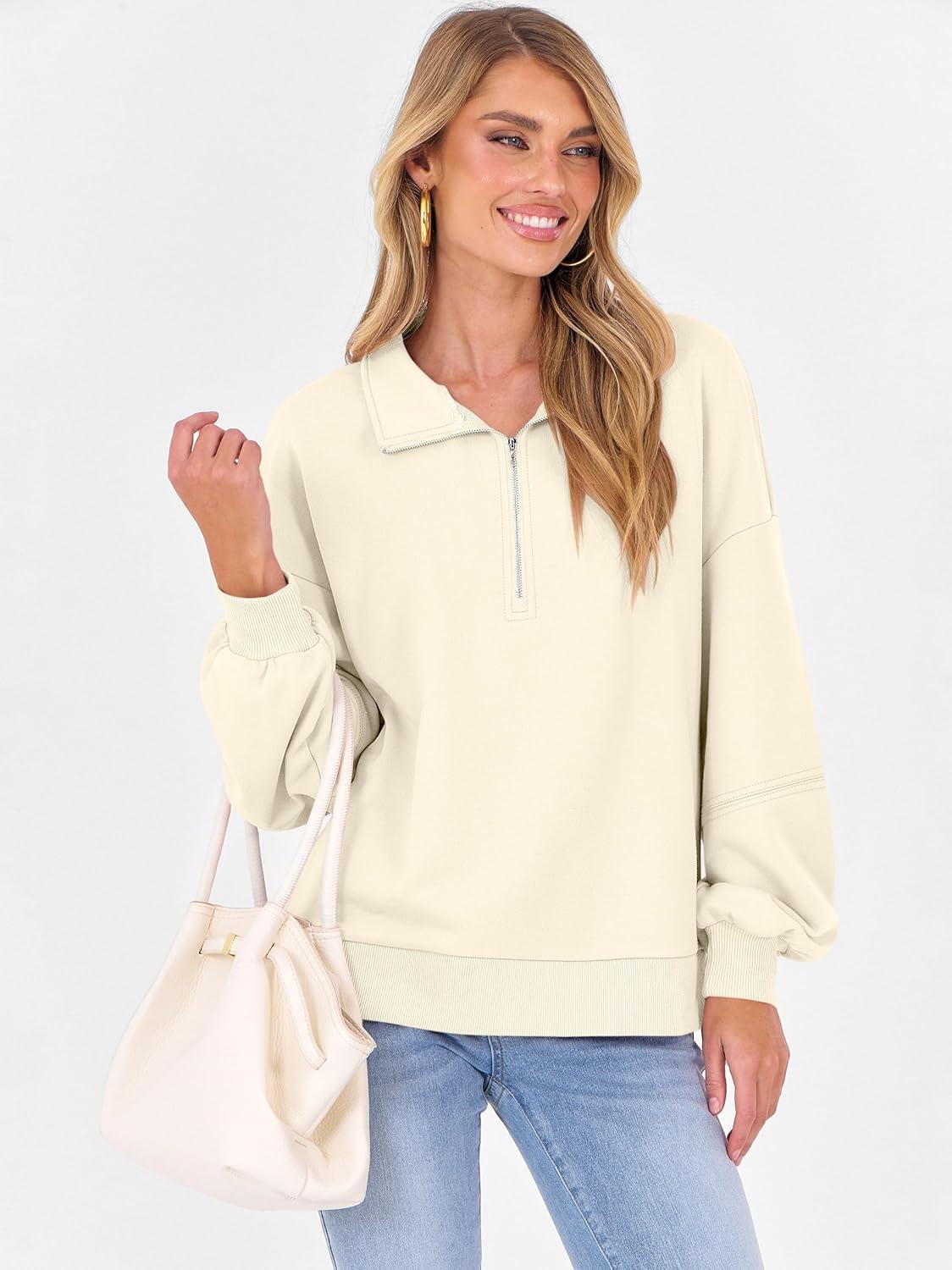 imageANRABESS Womens Oversized Sweatshirts Quarter Zip Long Sleeve Comfy Casual Pullover Tops 2025 Fall Trendy Y2K OutfitsAlmond