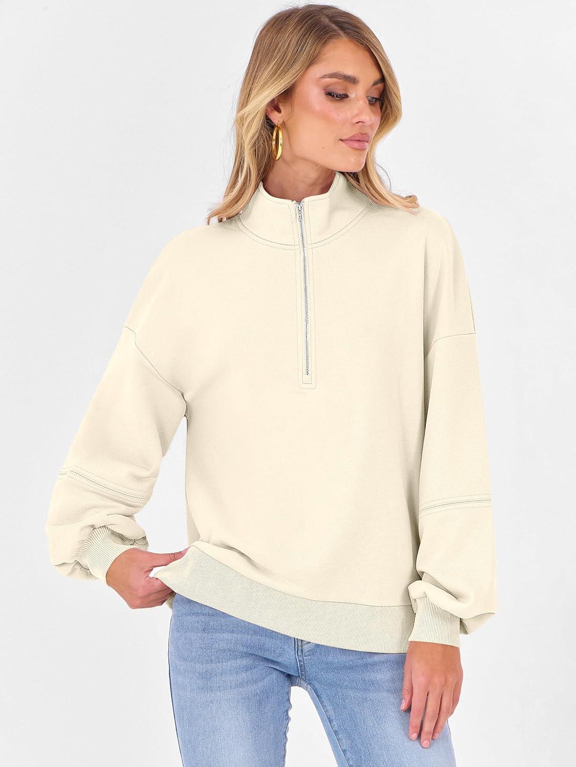 imageANRABESS Womens Oversized Sweatshirts Quarter Zip Long Sleeve Comfy Casual Pullover Tops 2025 Fall Trendy Y2K OutfitsAlmond