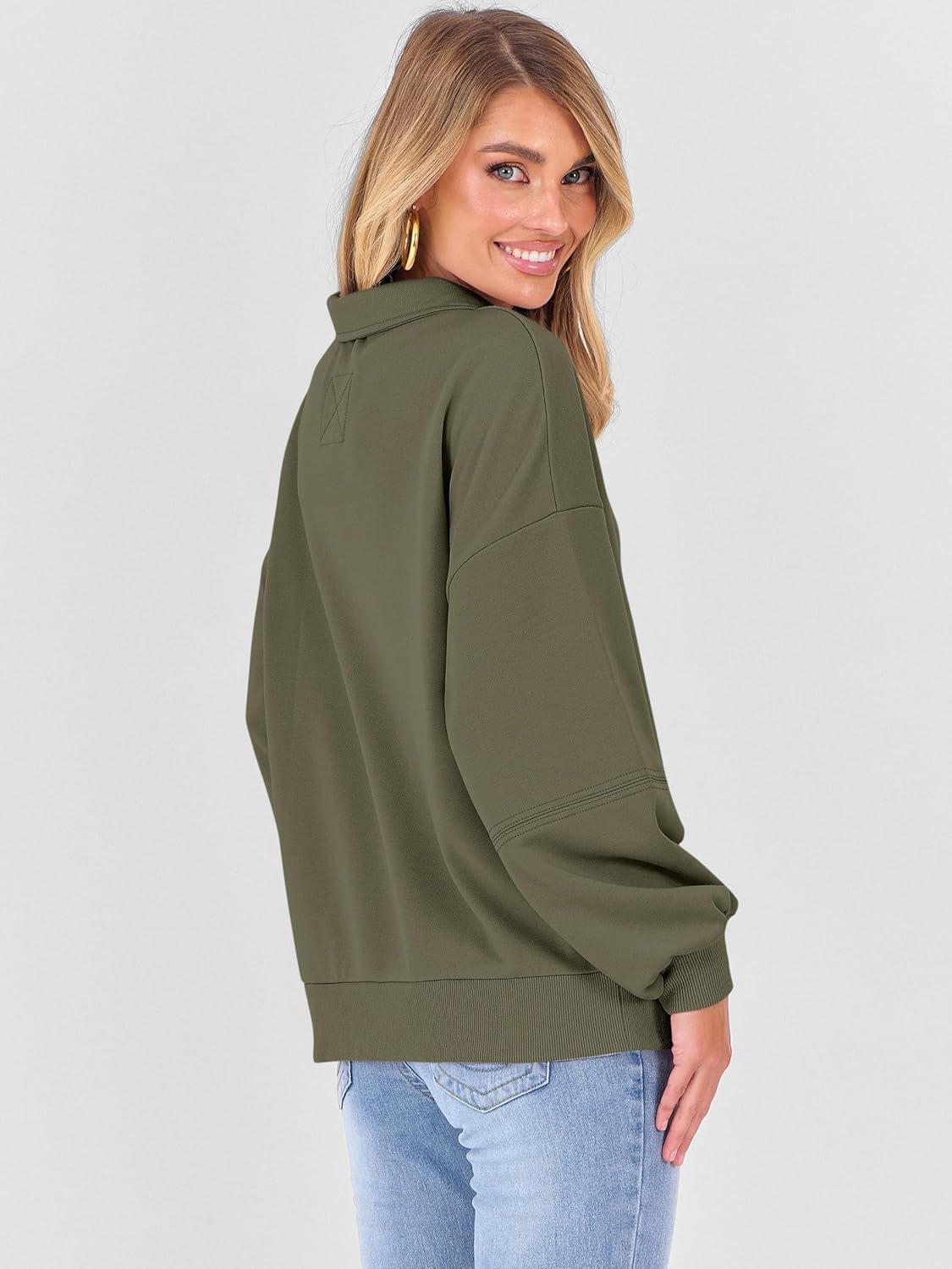 imageANRABESS Womens Oversized Sweatshirts Quarter Zip Long Sleeve Comfy Casual Pullover Tops 2025 Fall Trendy Y2K OutfitsArmy Green