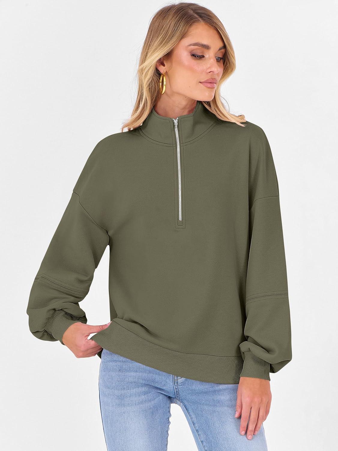 imageANRABESS Womens Oversized Sweatshirts Quarter Zip Long Sleeve Comfy Casual Pullover Tops 2025 Fall Trendy Y2K OutfitsArmy Green