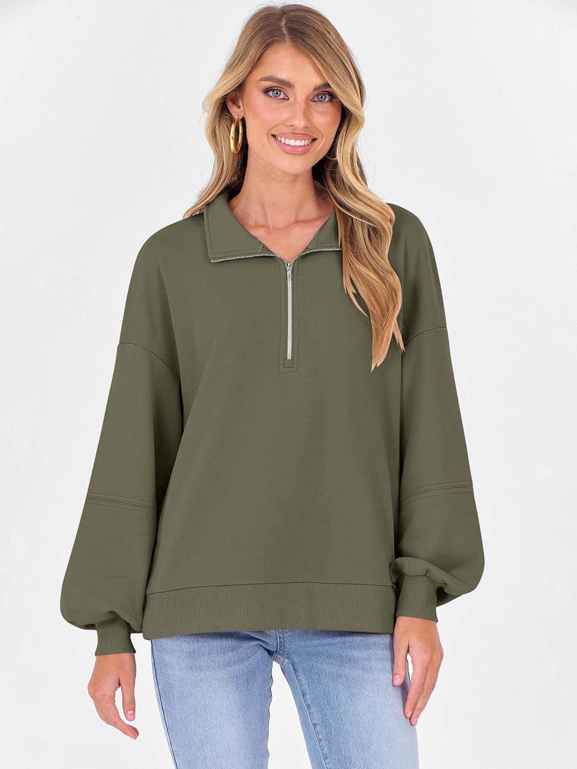 imageANRABESS Womens Oversized Sweatshirts Quarter Zip Long Sleeve Comfy Casual Pullover Tops 2025 Fall Trendy Y2K OutfitsArmy Green