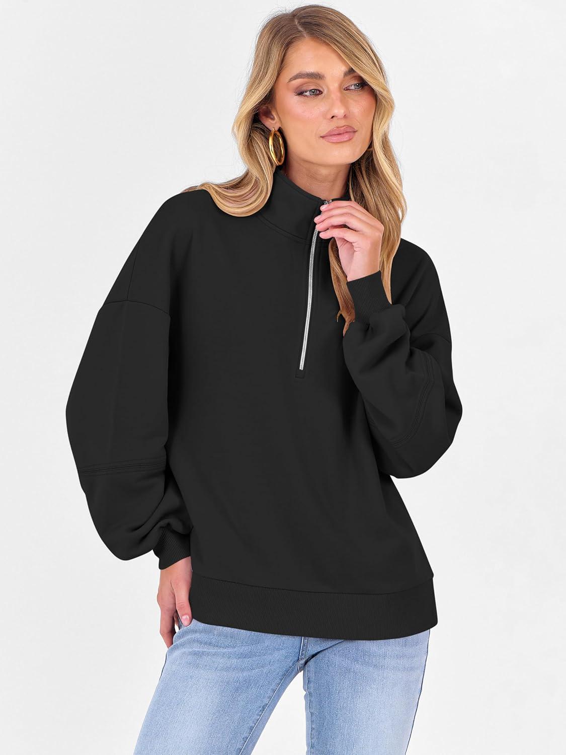 imageANRABESS Womens Oversized Sweatshirts Quarter Zip Long Sleeve Comfy Casual Pullover Tops 2025 Fall Trendy Y2K OutfitsBlack