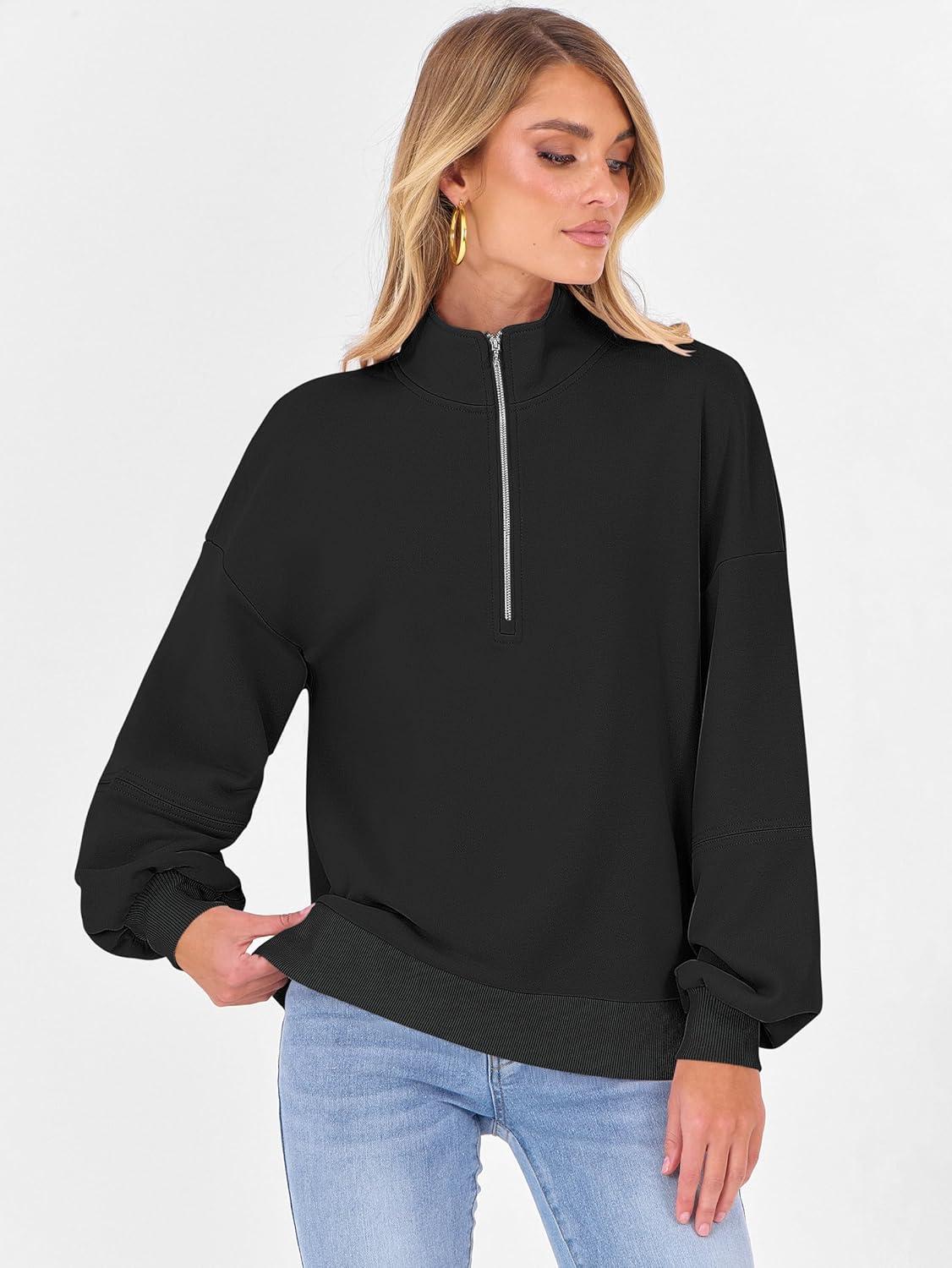 imageANRABESS Womens Oversized Sweatshirts Quarter Zip Long Sleeve Comfy Casual Pullover Tops 2025 Fall Trendy Y2K OutfitsBlack