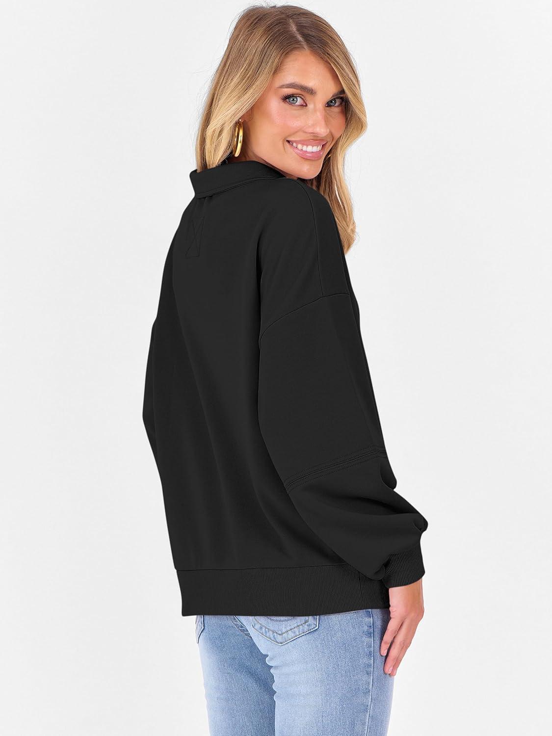 imageANRABESS Womens Oversized Sweatshirts Quarter Zip Long Sleeve Comfy Casual Pullover Tops 2025 Fall Trendy Y2K OutfitsBlack