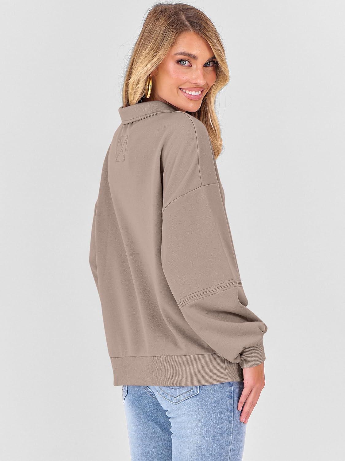 imageANRABESS Womens Oversized Sweatshirts Quarter Zip Long Sleeve Comfy Casual Pullover Tops 2025 Fall Trendy Y2K OutfitsKhaki
