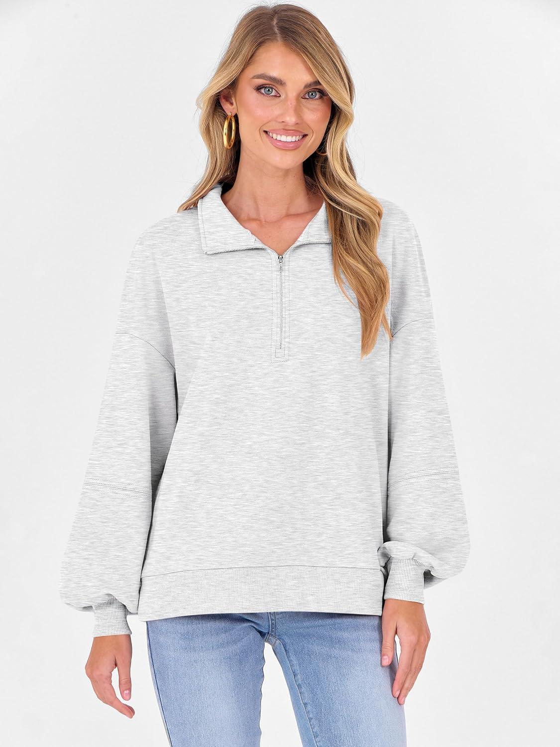 imageANRABESS Womens Oversized Sweatshirts Quarter Zip Long Sleeve Comfy Casual Pullover Tops 2025 Fall Trendy Y2K OutfitsLight Grey