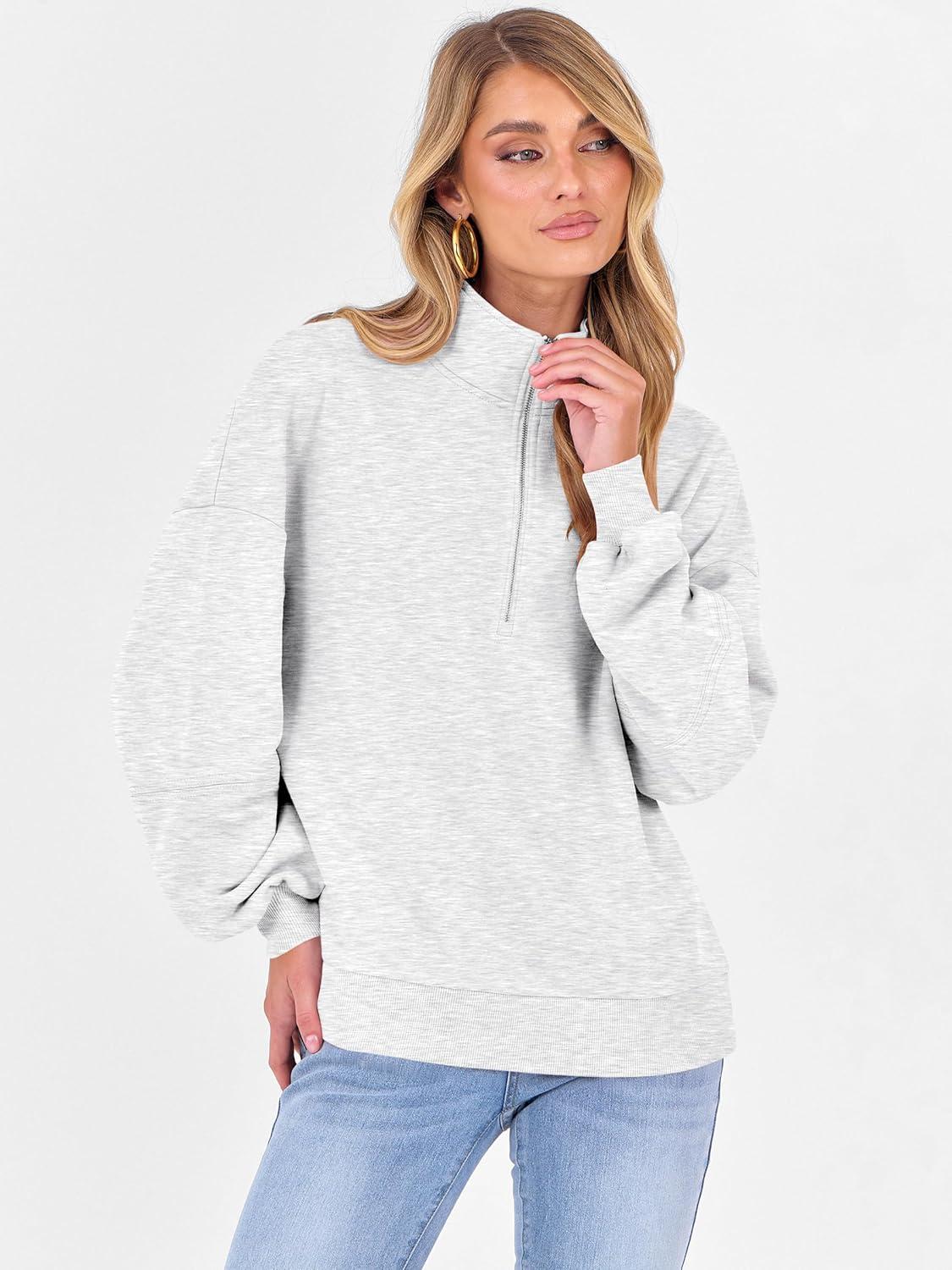 imageANRABESS Womens Oversized Sweatshirts Quarter Zip Long Sleeve Comfy Casual Pullover Tops 2025 Fall Trendy Y2K OutfitsLight Grey