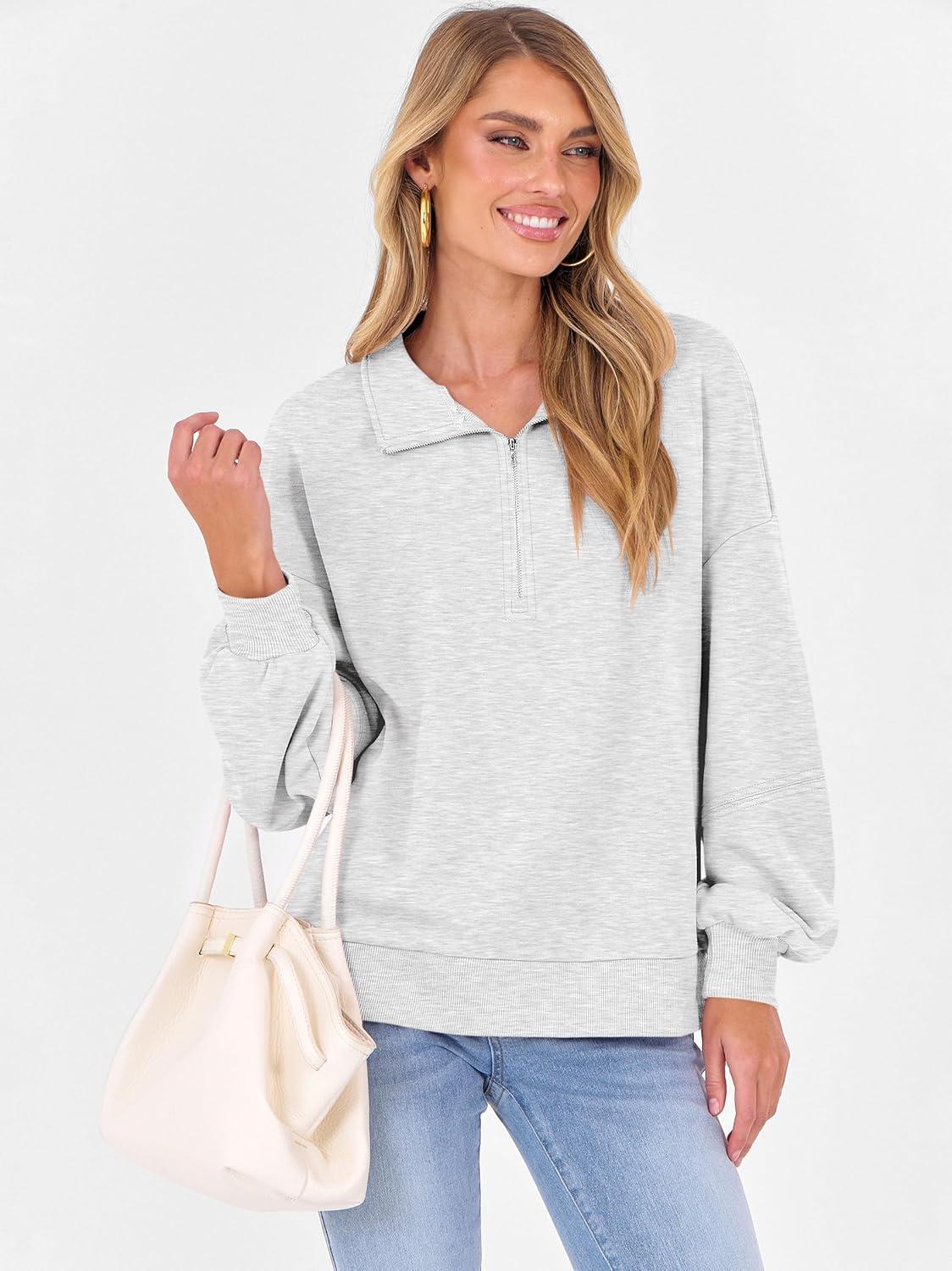 imageANRABESS Womens Oversized Sweatshirts Quarter Zip Long Sleeve Comfy Casual Pullover Tops 2025 Fall Trendy Y2K OutfitsLight Grey