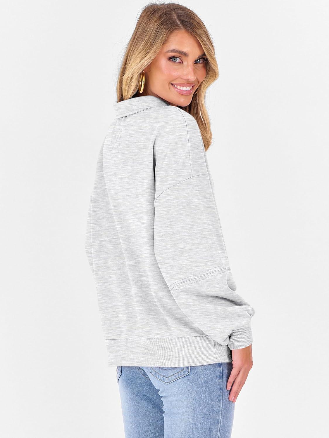 imageANRABESS Womens Oversized Sweatshirts Quarter Zip Long Sleeve Comfy Casual Pullover Tops 2025 Fall Trendy Y2K OutfitsLight Grey