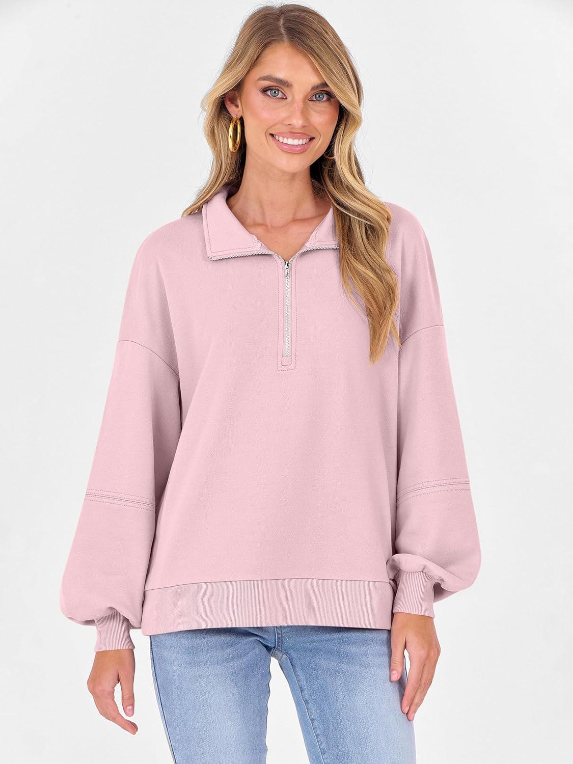 imageANRABESS Womens Oversized Sweatshirts Quarter Zip Long Sleeve Comfy Casual Pullover Tops 2025 Fall Trendy Y2K OutfitsPink