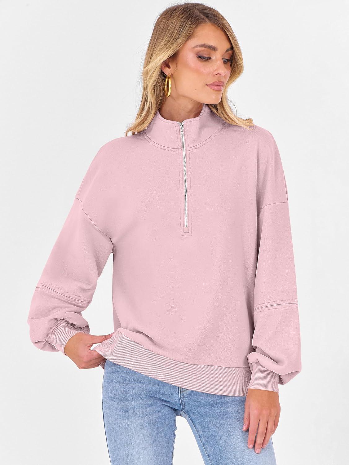 imageANRABESS Womens Oversized Sweatshirts Quarter Zip Long Sleeve Comfy Casual Pullover Tops 2025 Fall Trendy Y2K OutfitsPink