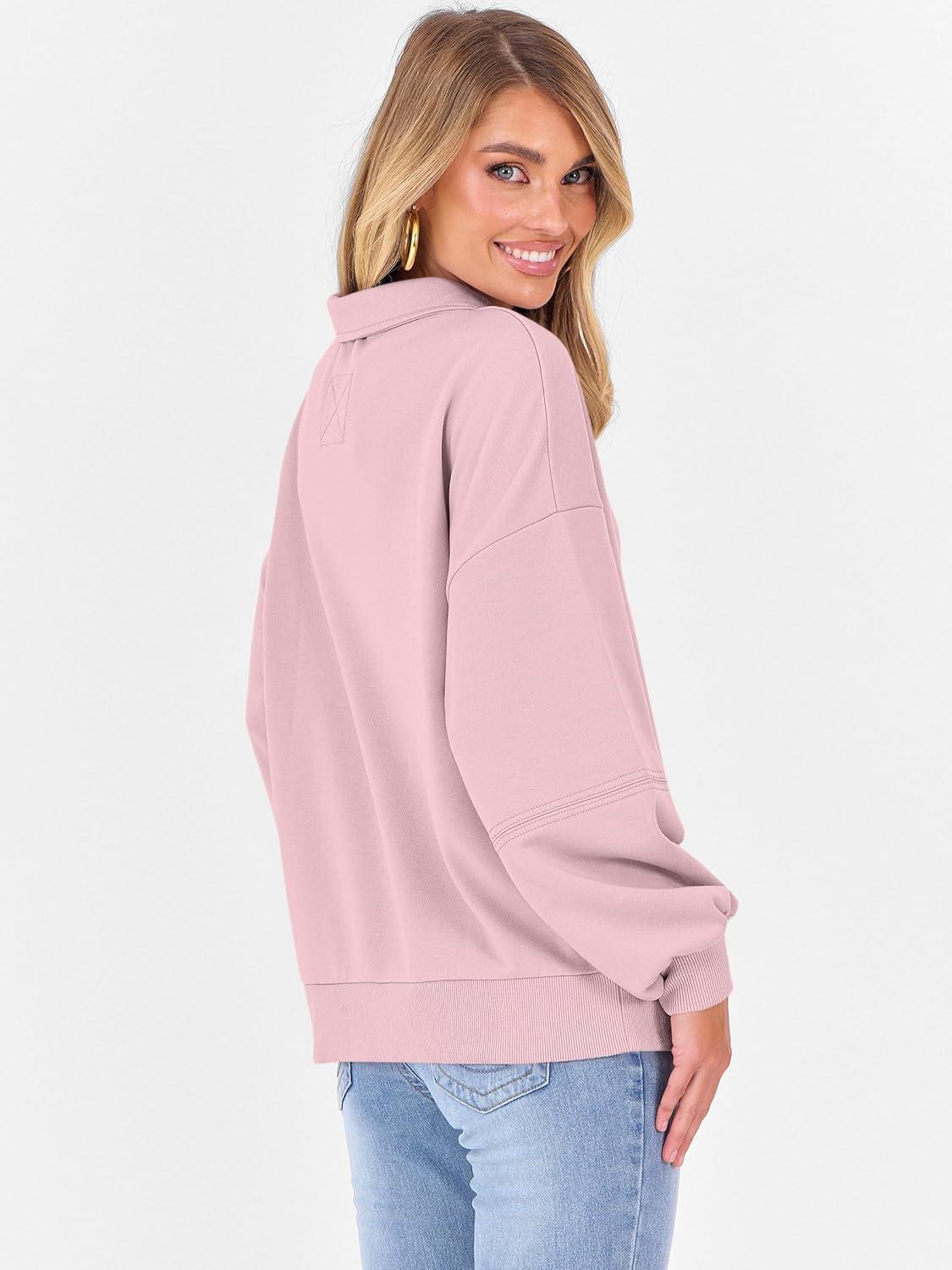 imageANRABESS Womens Oversized Sweatshirts Quarter Zip Long Sleeve Comfy Casual Pullover Tops 2025 Fall Trendy Y2K OutfitsPink