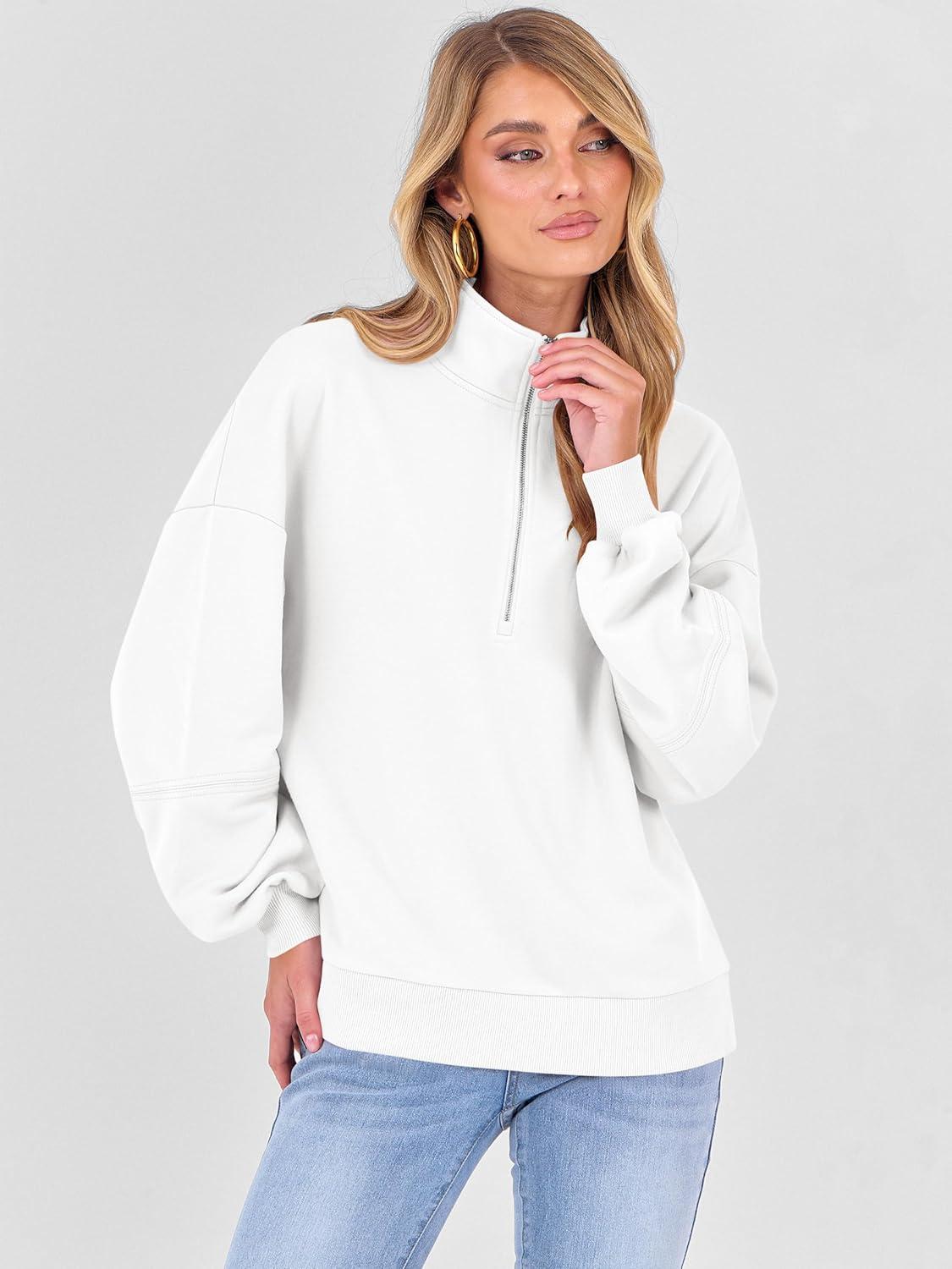 imageANRABESS Womens Oversized Sweatshirts Quarter Zip Long Sleeve Comfy Casual Pullover Tops 2025 Fall Trendy Y2K OutfitsWhite