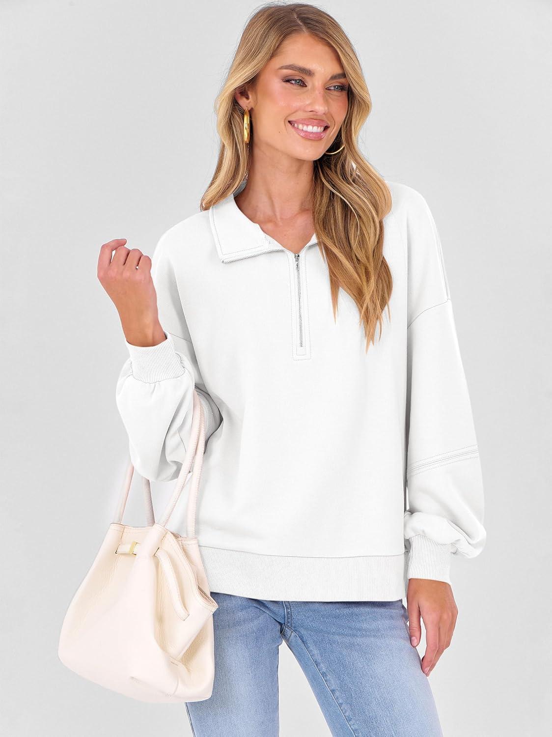 imageANRABESS Womens Oversized Sweatshirts Quarter Zip Long Sleeve Comfy Casual Pullover Tops 2025 Fall Trendy Y2K OutfitsWhite