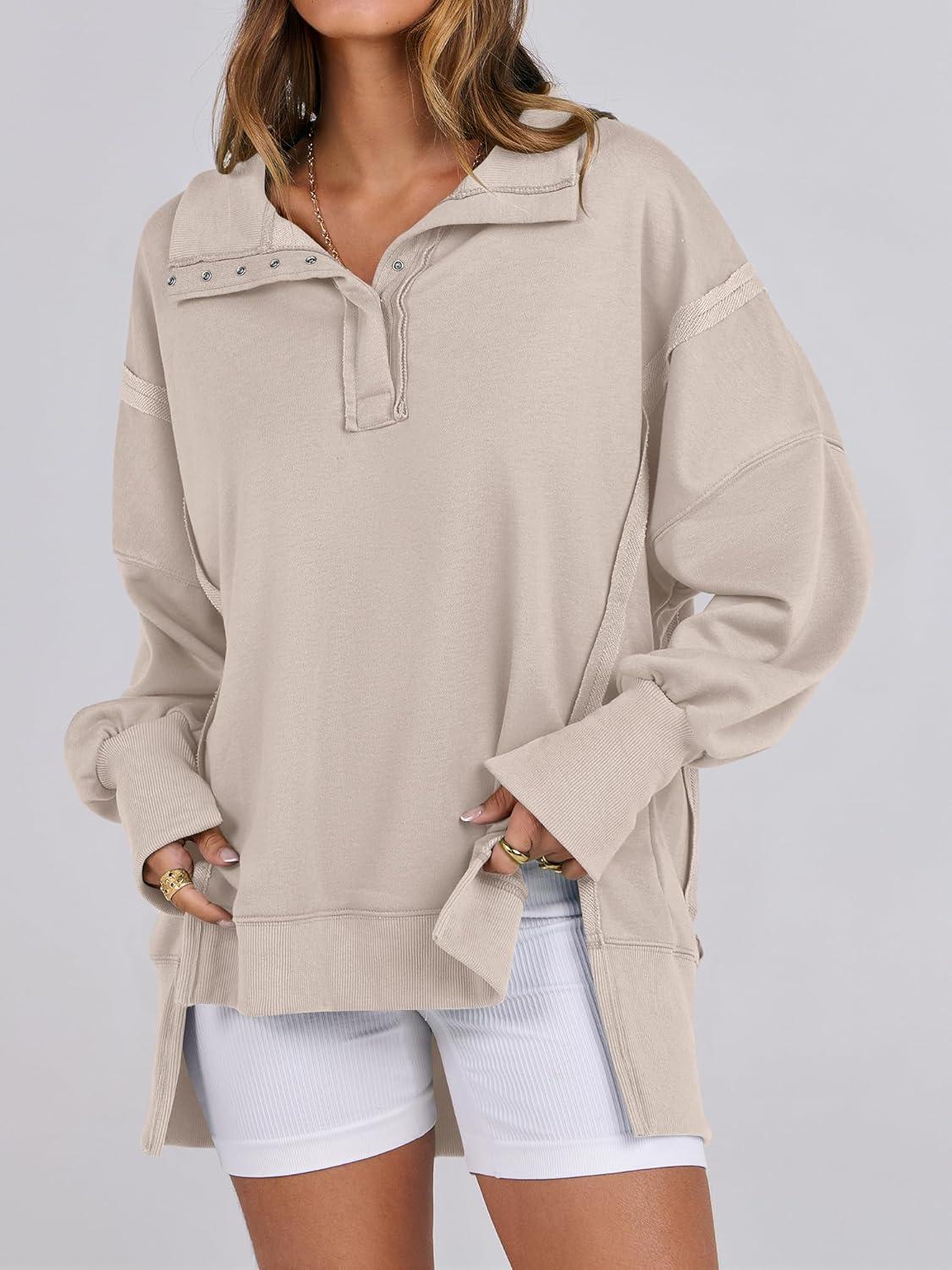 imageANRABESS Womens Sweatshirts Oversized Casual Loose Button Up Henley Pullover Top High Low Split 2025 Fall Fashion OutfitsApricot