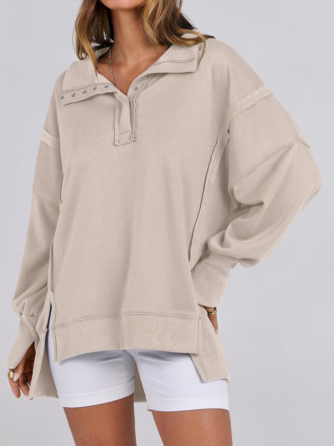 imageANRABESS Womens Sweatshirts Oversized Casual Loose Button Up Henley Pullover Top High Low Split 2025 Fall Fashion OutfitsApricot