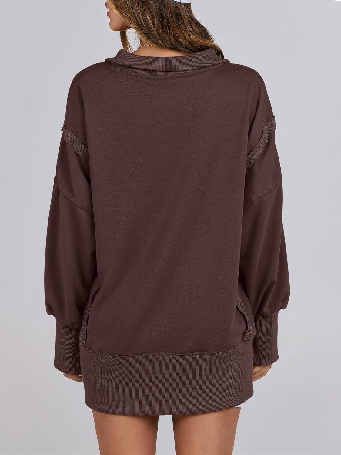 imageANRABESS Womens Sweatshirts Oversized Casual Loose Button Up Henley Pullover Top High Low Split 2025 Fall Fashion OutfitsCoffee