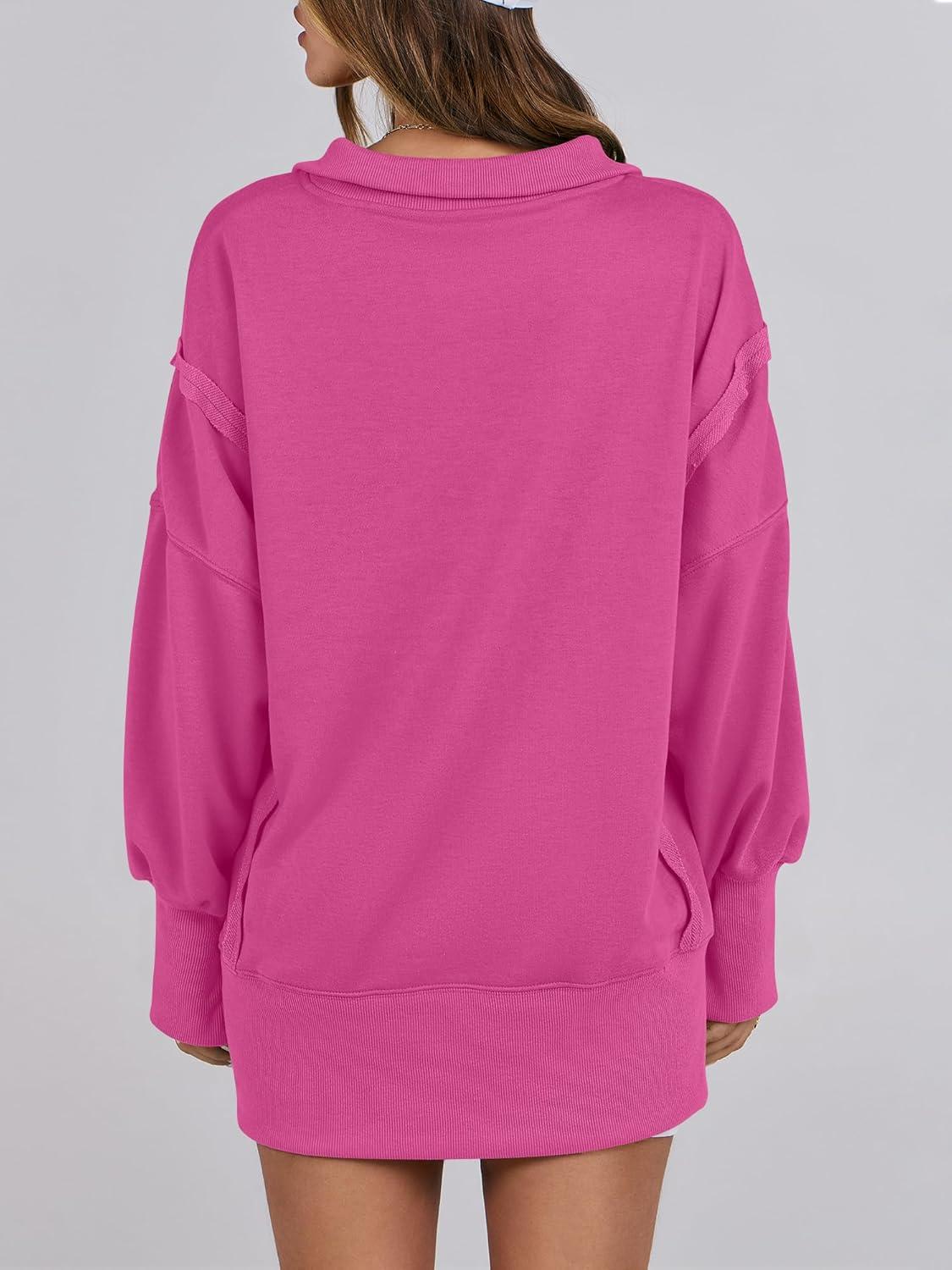 imageANRABESS Womens Sweatshirts Oversized Casual Loose Button Up Henley Pullover Top High Low Split 2025 Fall Fashion OutfitsHot Pink