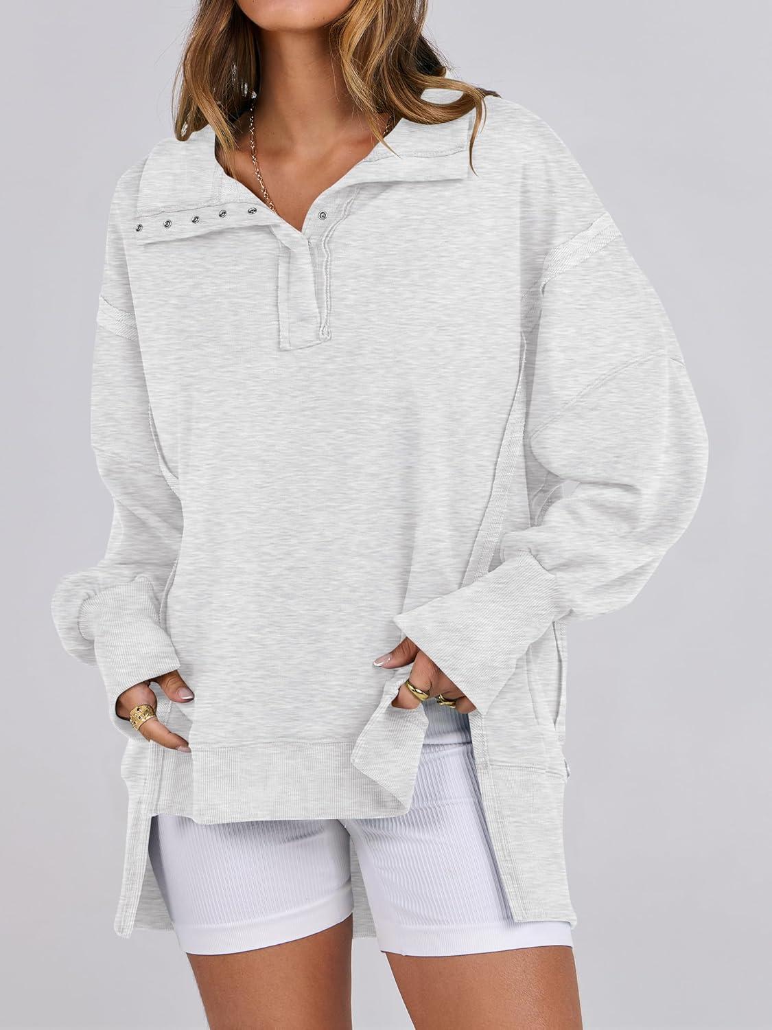 imageANRABESS Womens Sweatshirts Oversized Casual Loose Button Up Henley Pullover Top High Low Split 2025 Fall Fashion OutfitsLight Grey