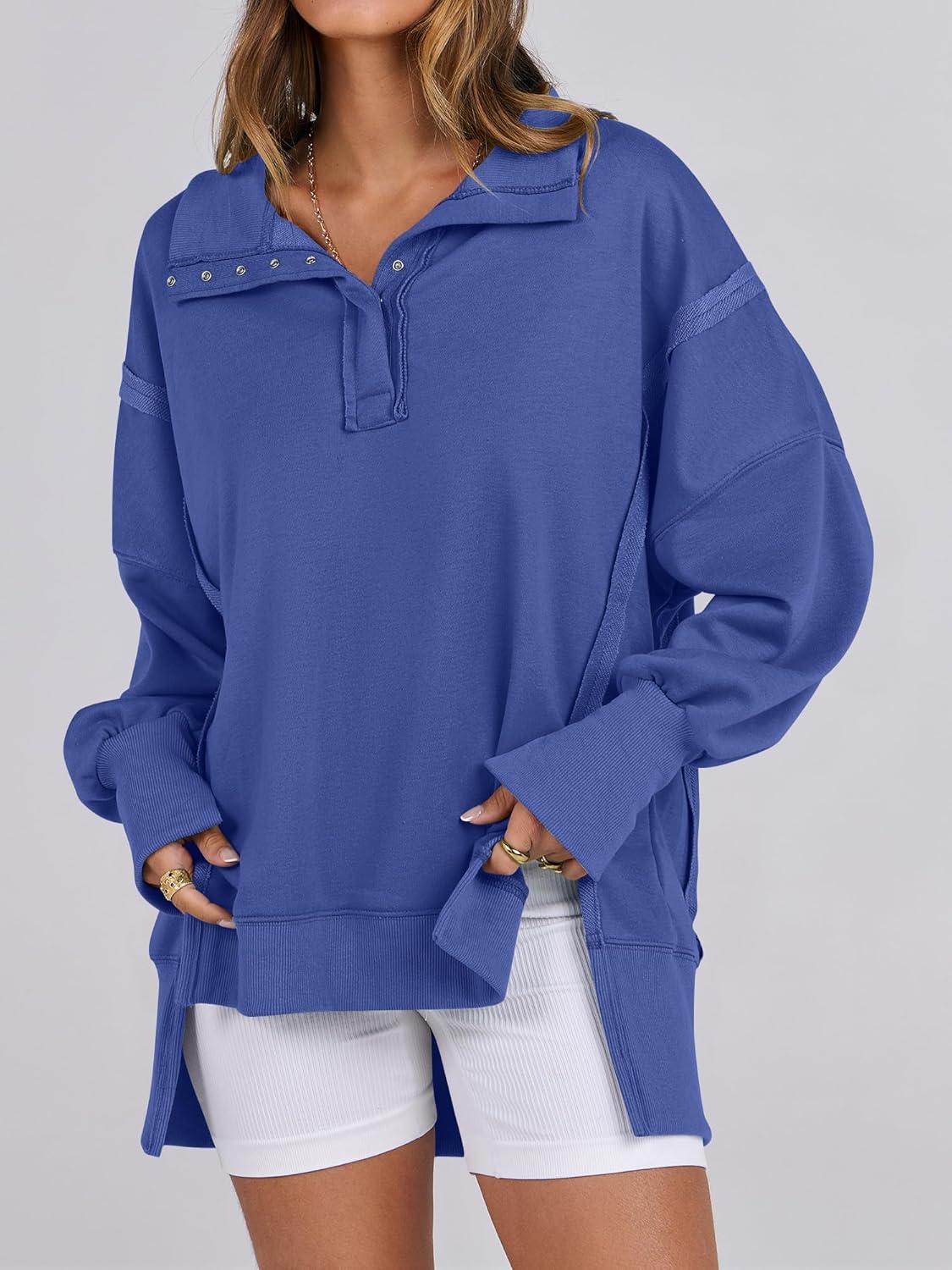 imageANRABESS Womens Sweatshirts Oversized Casual Loose Button Up Henley Pullover Top High Low Split 2025 Fall Fashion OutfitsRoyal Blue