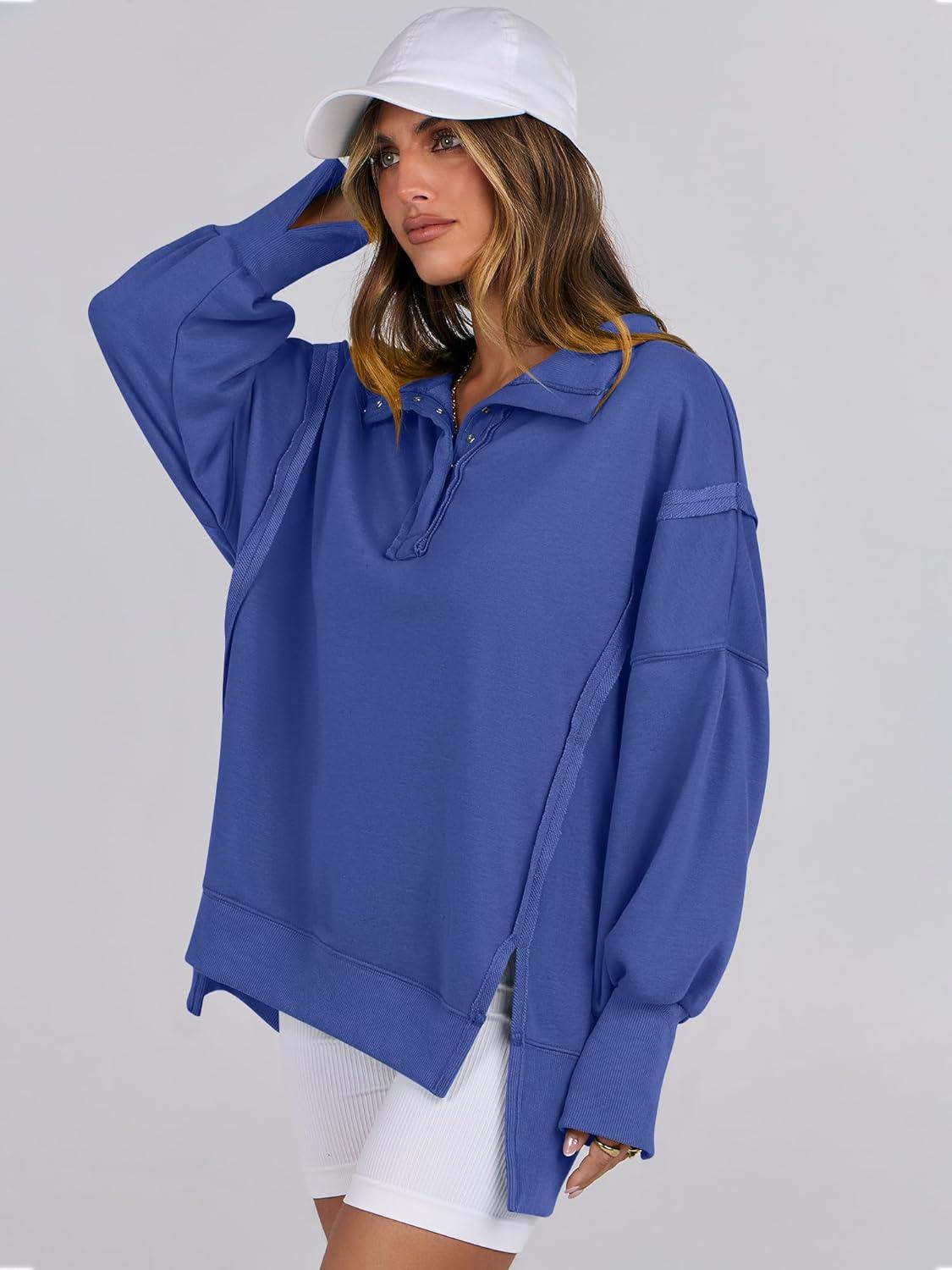 imageANRABESS Womens Sweatshirts Oversized Casual Loose Button Up Henley Pullover Top High Low Split 2025 Fall Fashion OutfitsRoyal Blue