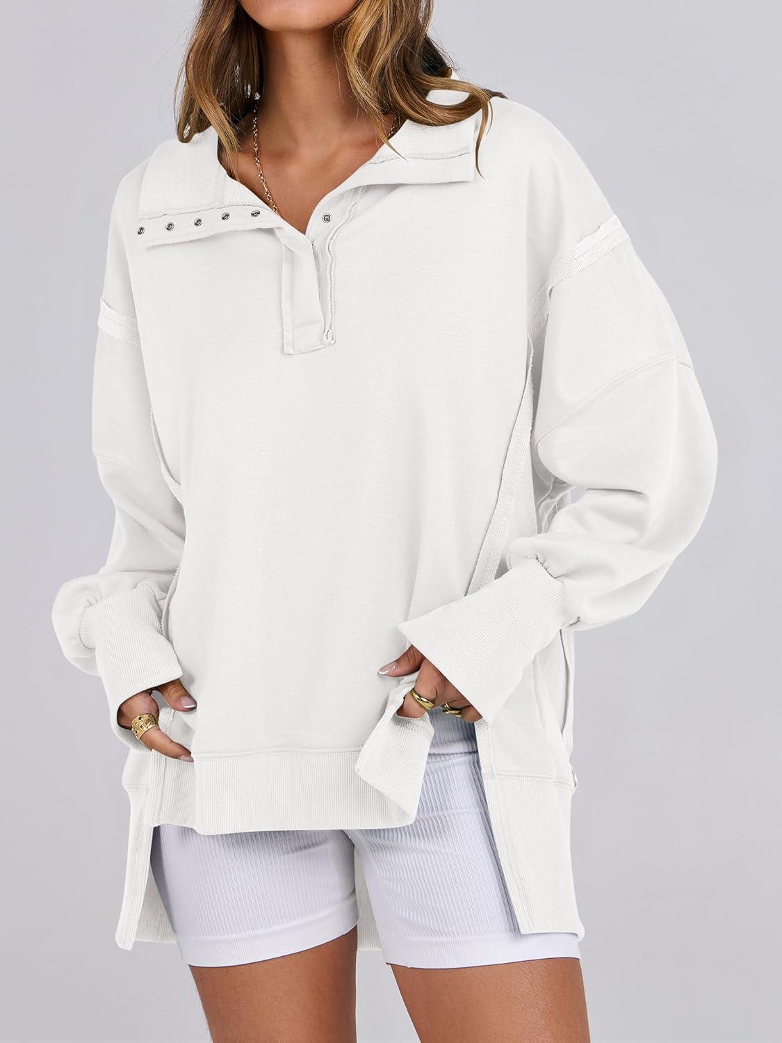 imageANRABESS Womens Sweatshirts Oversized Casual Loose Button Up Henley Pullover Top High Low Split 2025 Fall Fashion OutfitsWhite
