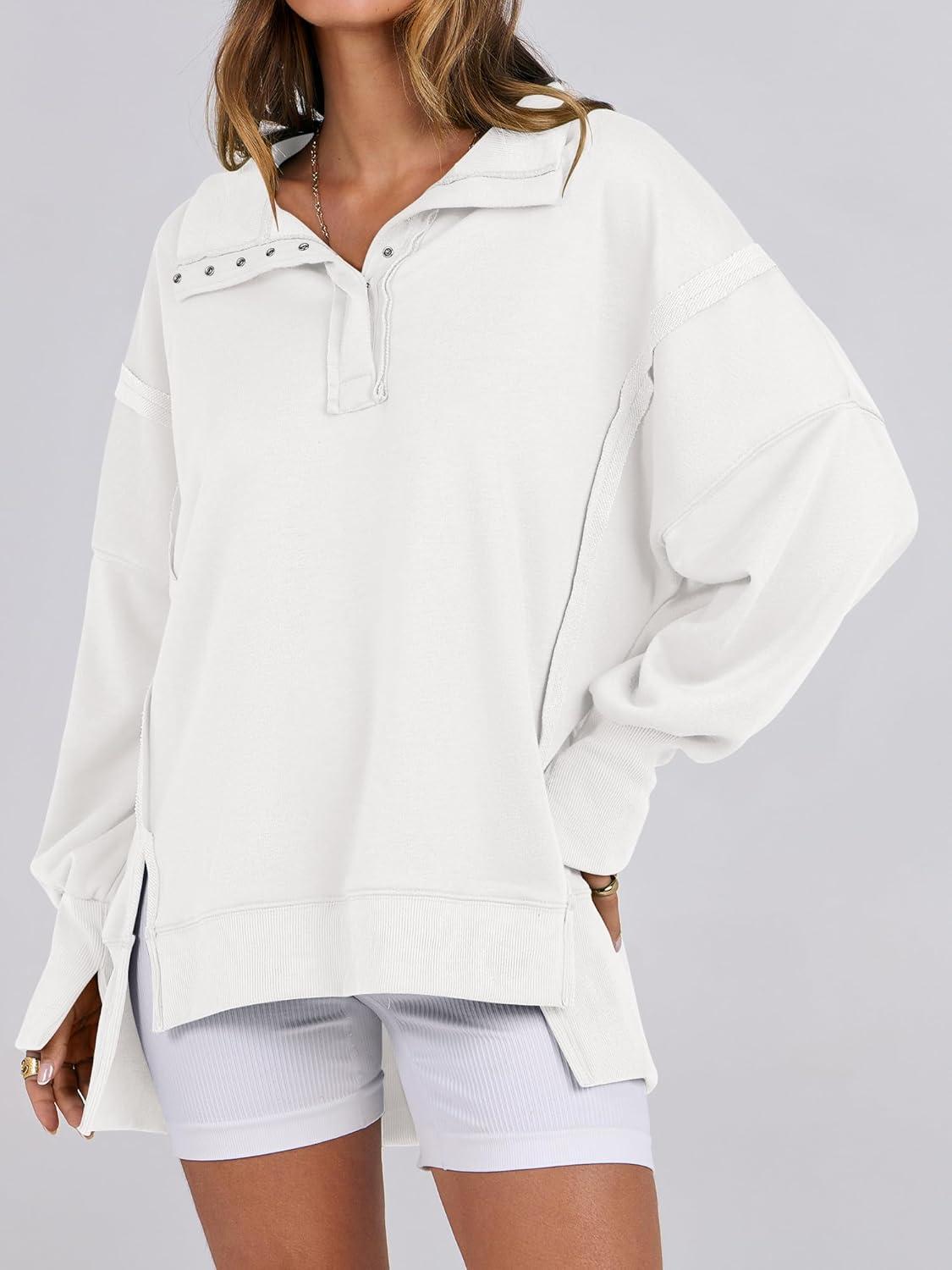 imageANRABESS Womens Sweatshirts Oversized Casual Loose Button Up Henley Pullover Top High Low Split 2025 Fall Fashion OutfitsWhite