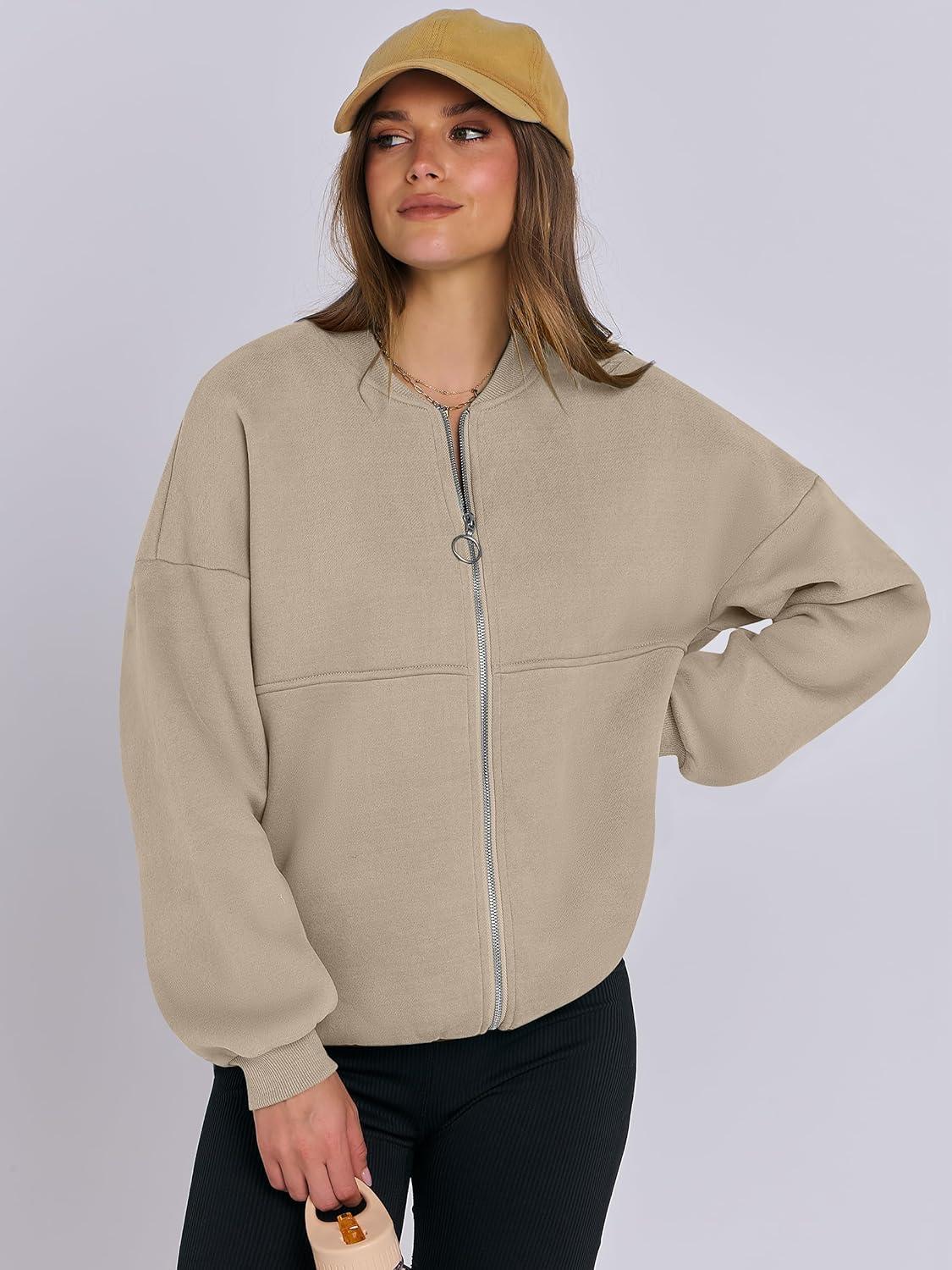 imageANRABESS Womens Zip up Oversized Sweatshirts Fleece jacket Coat Long Sleeve Casual Hoodie 2025 Fall Teen Girl Top ClothesBrown