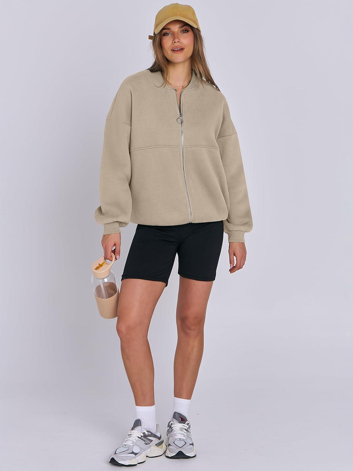imageANRABESS Womens Zip up Oversized Sweatshirts Fleece jacket Coat Long Sleeve Casual Hoodie 2025 Fall Teen Girl Top ClothesBrown