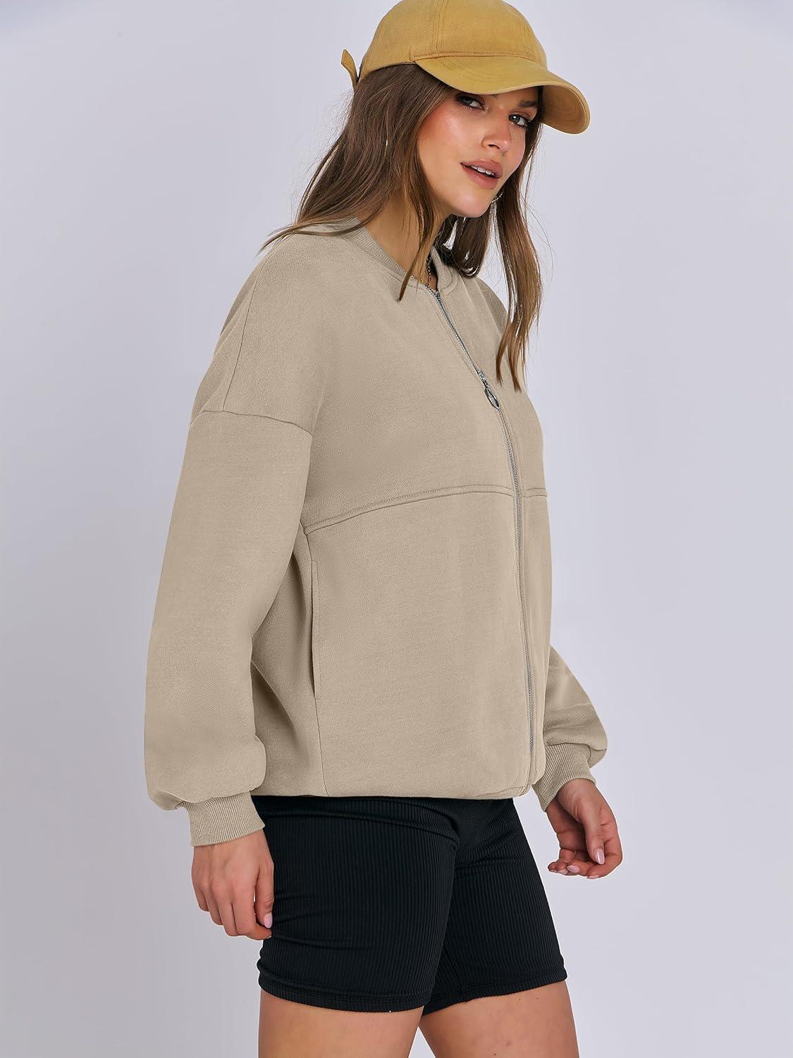 imageANRABESS Womens Zip up Oversized Sweatshirts Fleece jacket Coat Long Sleeve Casual Hoodie 2025 Fall Teen Girl Top ClothesBrown